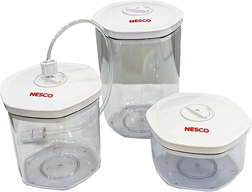 NESCO Juego de recipientes al vacío de 3 piezas, recipientes de almacenamiento de alimentos sin BPA con tapas, para marinar, preparar comidas,