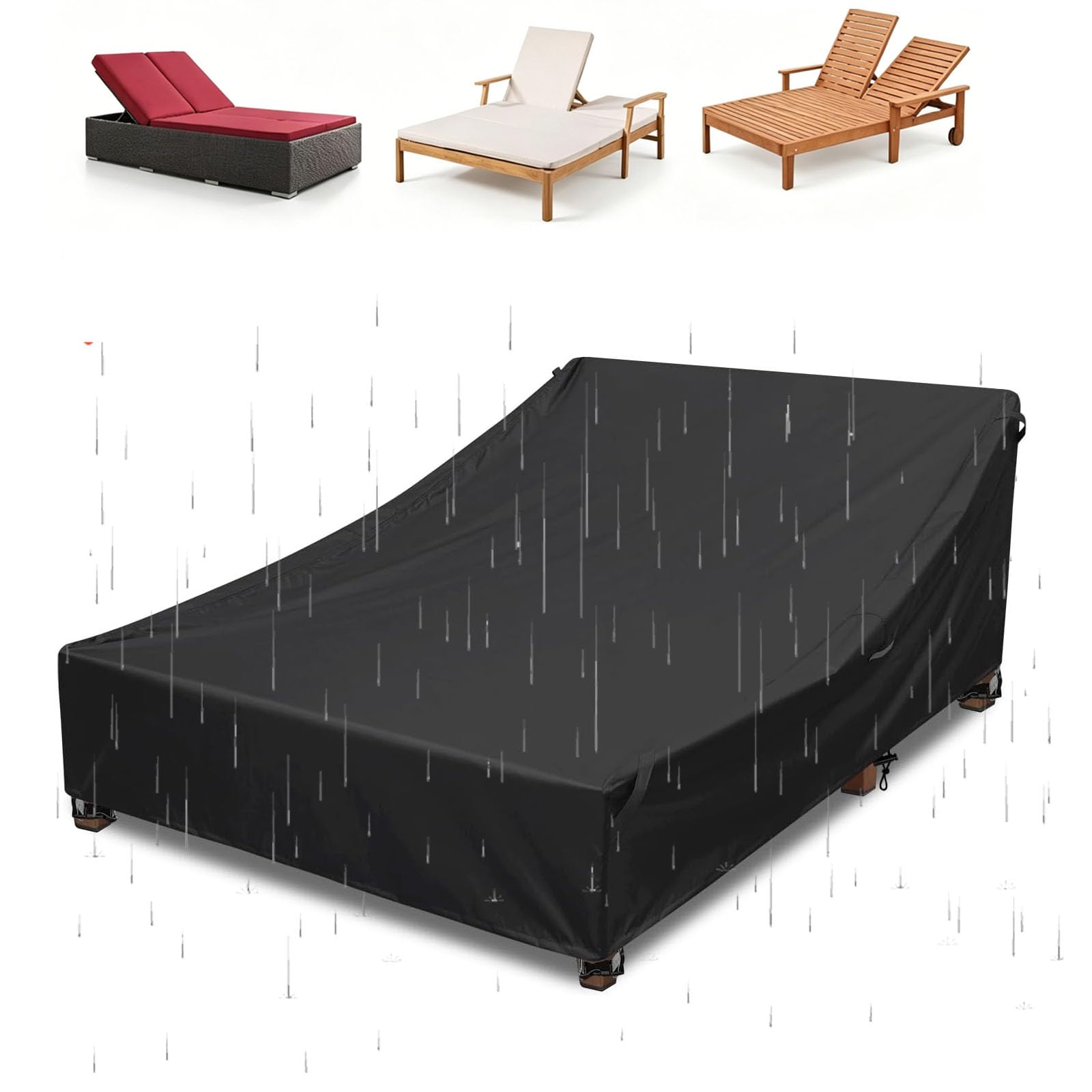 XUHCLY Garden Two People Lounger Chair Covers,Garden Sunbed Cover,Waterproof Windproof Anti-UV Heavy Duty Rip-Proof Oxford Fabric Outdoor Patio Two Sun Lounger (Size:420D-209x145x28cm,Color:Black)
