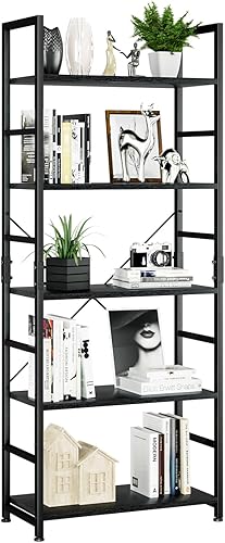 NUMENN Estantería de 5 niveles, estantería alta para almacenamiento, estante moderno para dormitorio, sala de estar y oficina en casa, blancodorado