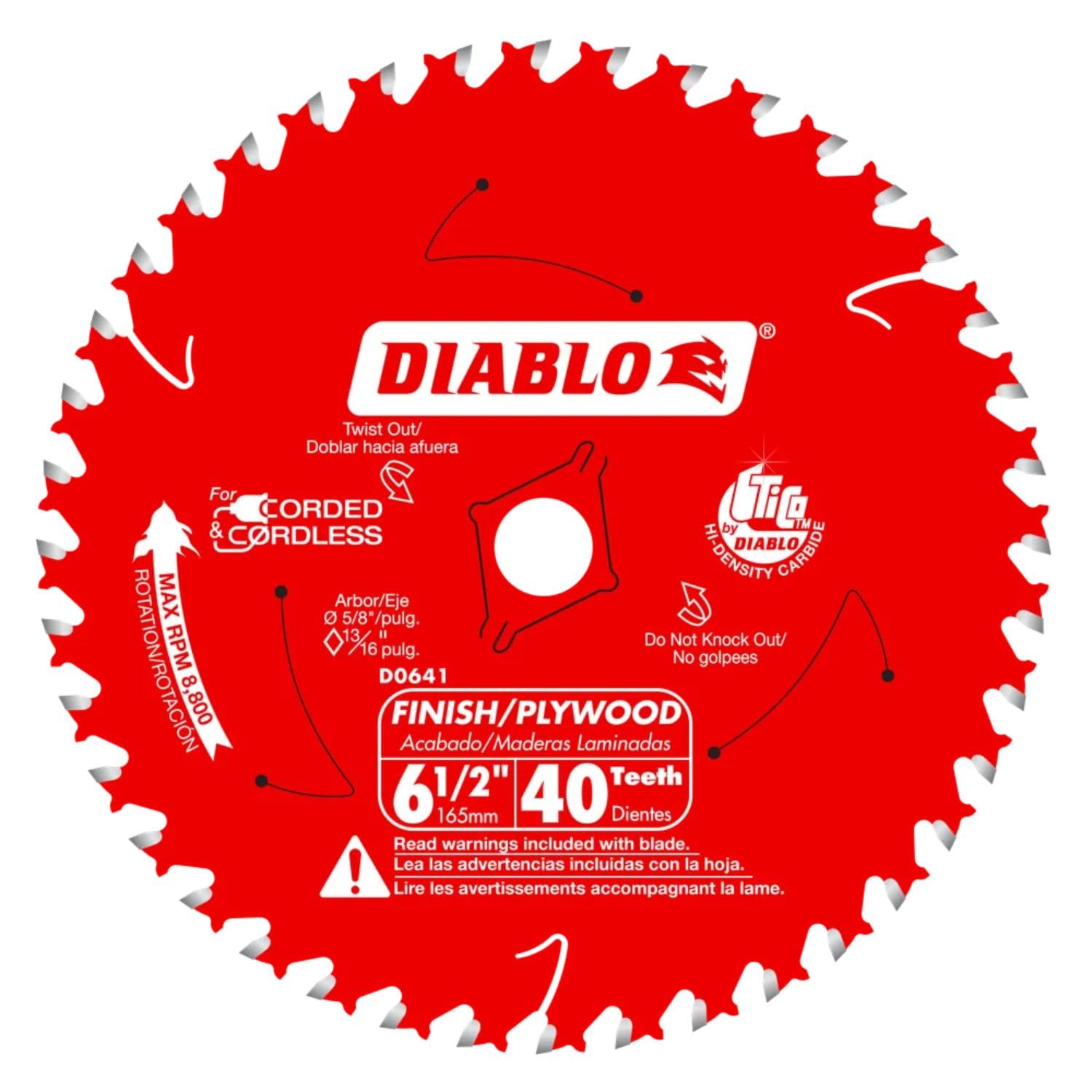 Diablo High-Performance Finish Trim Saw Blade for Wood - 6-1/2" x 40-Teeth, Tico Carbide - D0641X