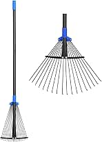 Adjustable Metal Leaf Rake Long Handle, Garden Rakes for Lawns Heavy Duty Leaves with Expandable Head 8-17