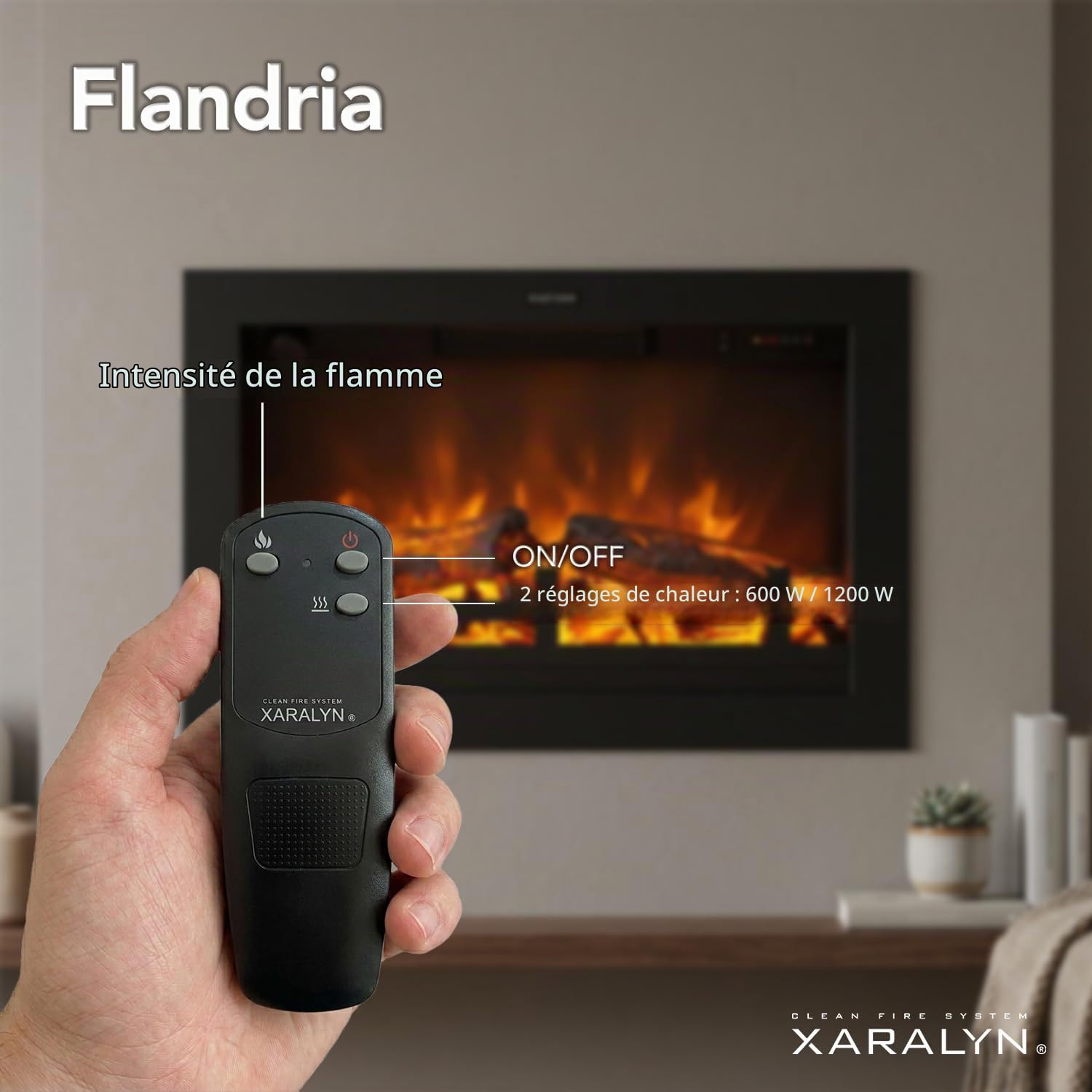 Rubyfires Insert pour cheminée électrique Flandria Puissance 0 – 900 – 1800 W avec commandes avant incassables en plaques de plâtre ou à associer aux cadres Ruby Fires