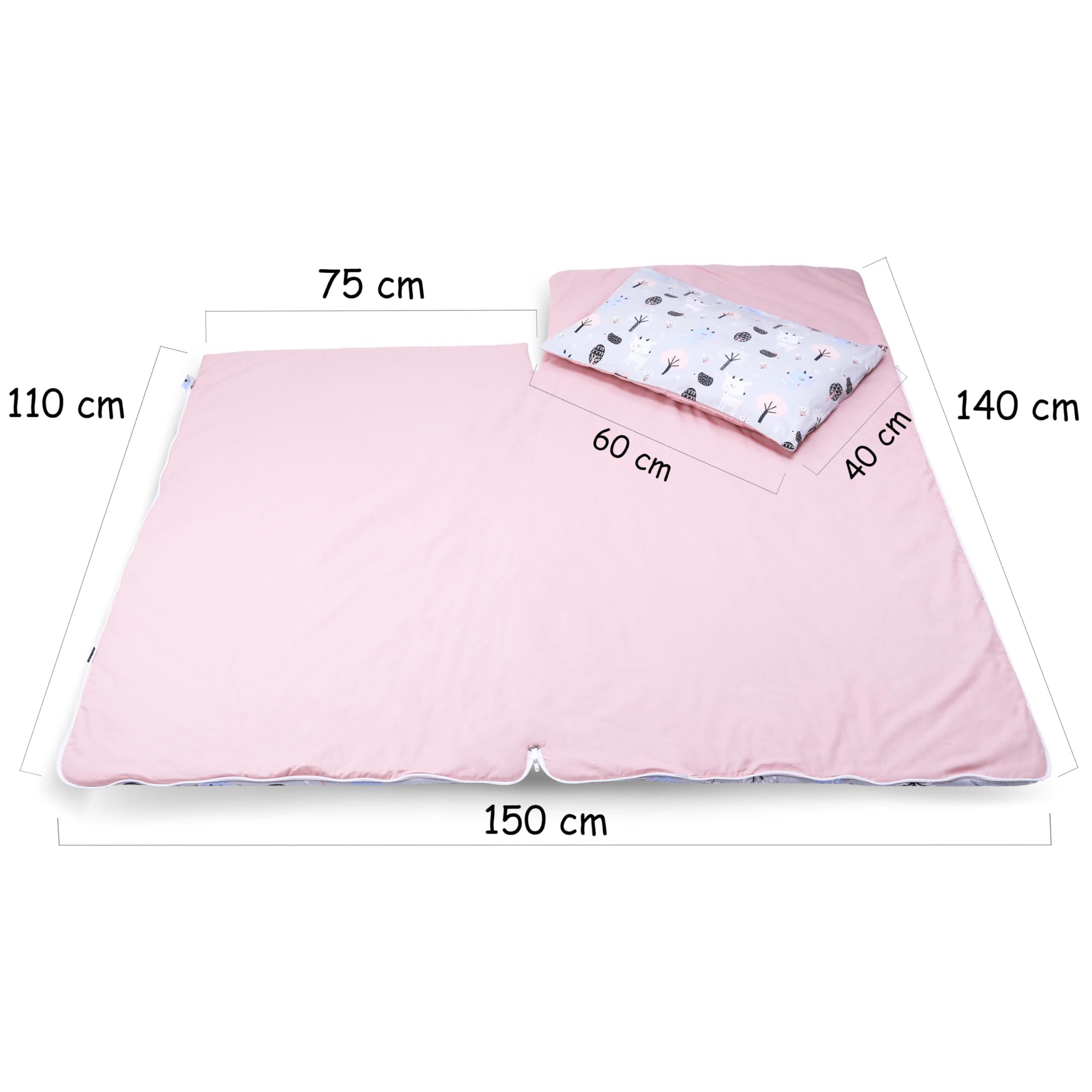 PinkZebra Schlafsack Kinder 140x75 cm mit Kissenbezug 60x40 cm & Beutel, Öko-Tex, Bambi