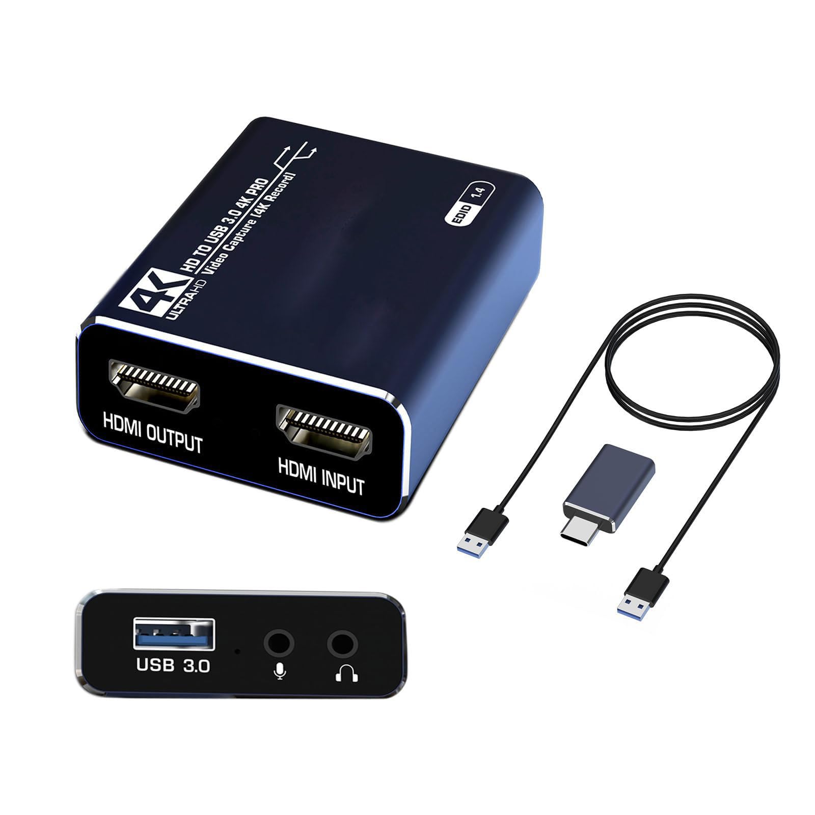 NALACAL 4k Audio Video Capture Card, Hdmi Usb 3.0, Full Hd 1080p for Game Recording, Live Streaming Broadcasting, Clear Without Frame Lag, Fit for Nintendo Switch/Camera /Ps4 /Obs, Etc