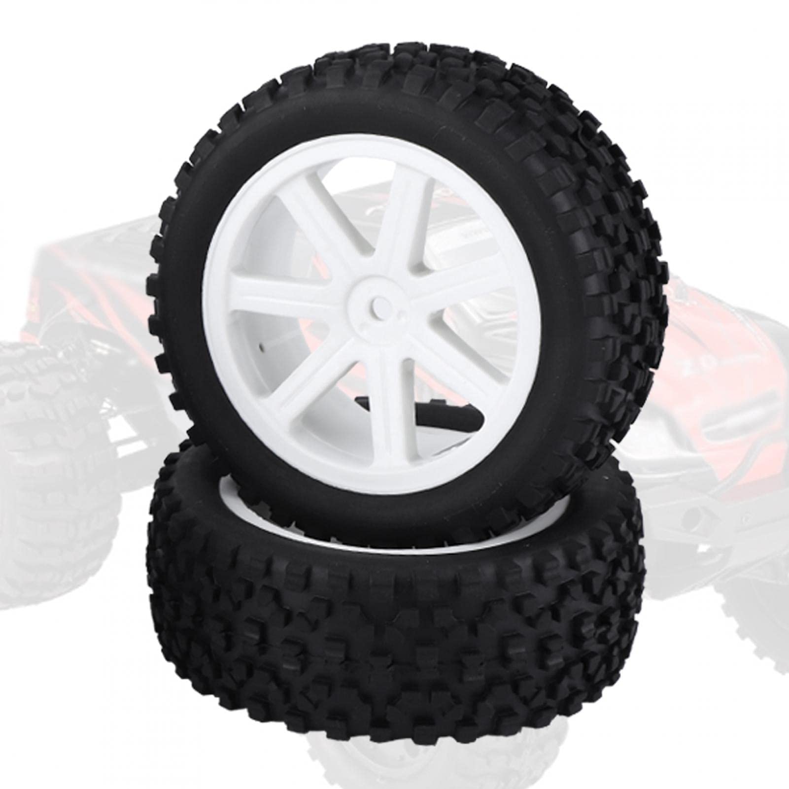 Tyenaza Pneus RC 1/10 Tout-Terrain, Roues RC 1/10, pneus de Buggy RC, Jantes en Plastique et pneus en Caoutchouc à Motif carré Noir, 4 pièces universelles (Blanc)