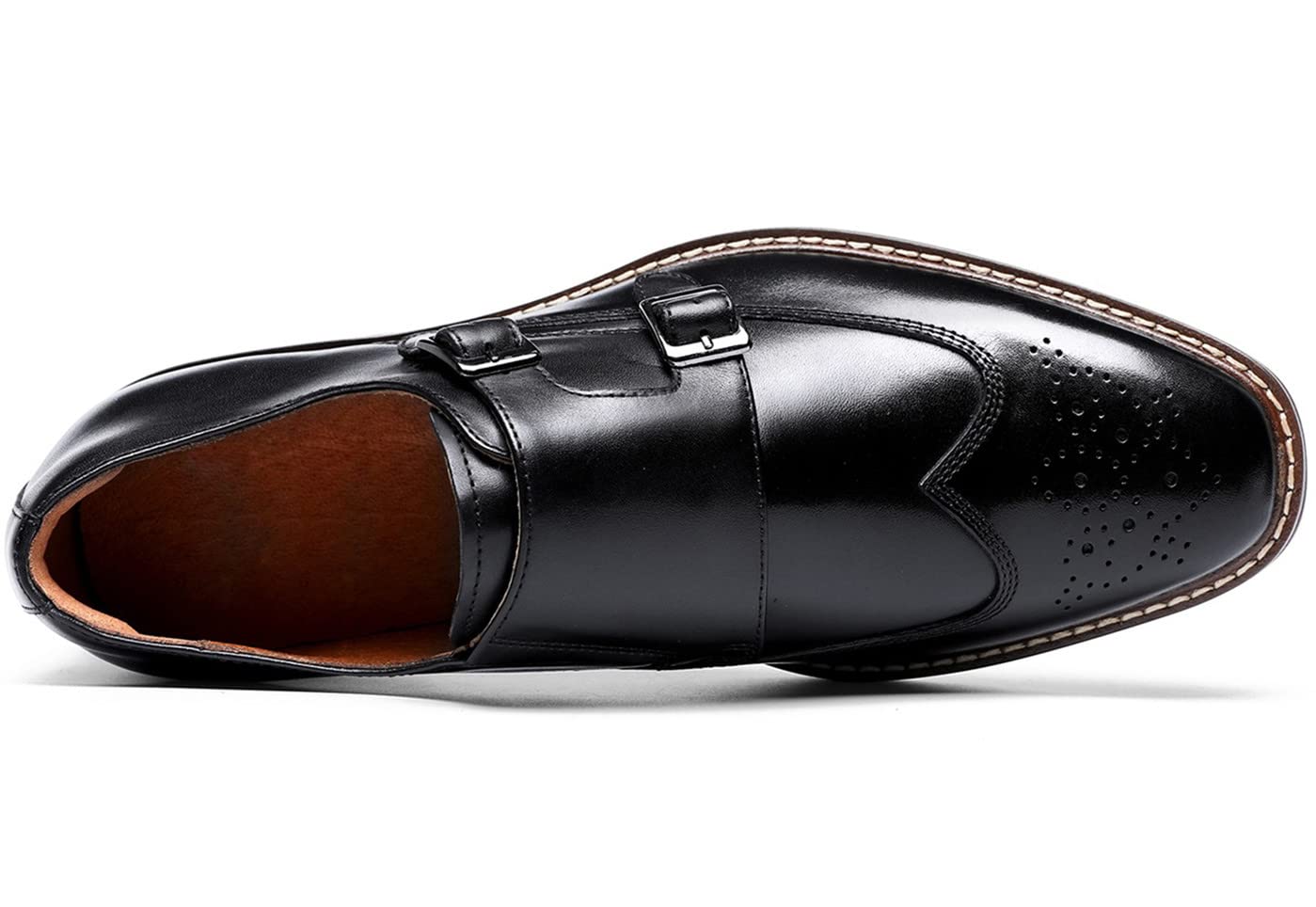 Zapatos de Doble Monje para Hombre, de Cuero, con Correa de Hebilla clásica, sin Cordones, con Punta de ala, Informales, para Boda, Mocasines Black 41 EU