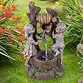 Boy and Girl Outdoor Water Fountain - Cascading Waterfall with Soothing Sounds and 4 LED Lights for Garden or Patio by Pure Garden (Antique Bronze)