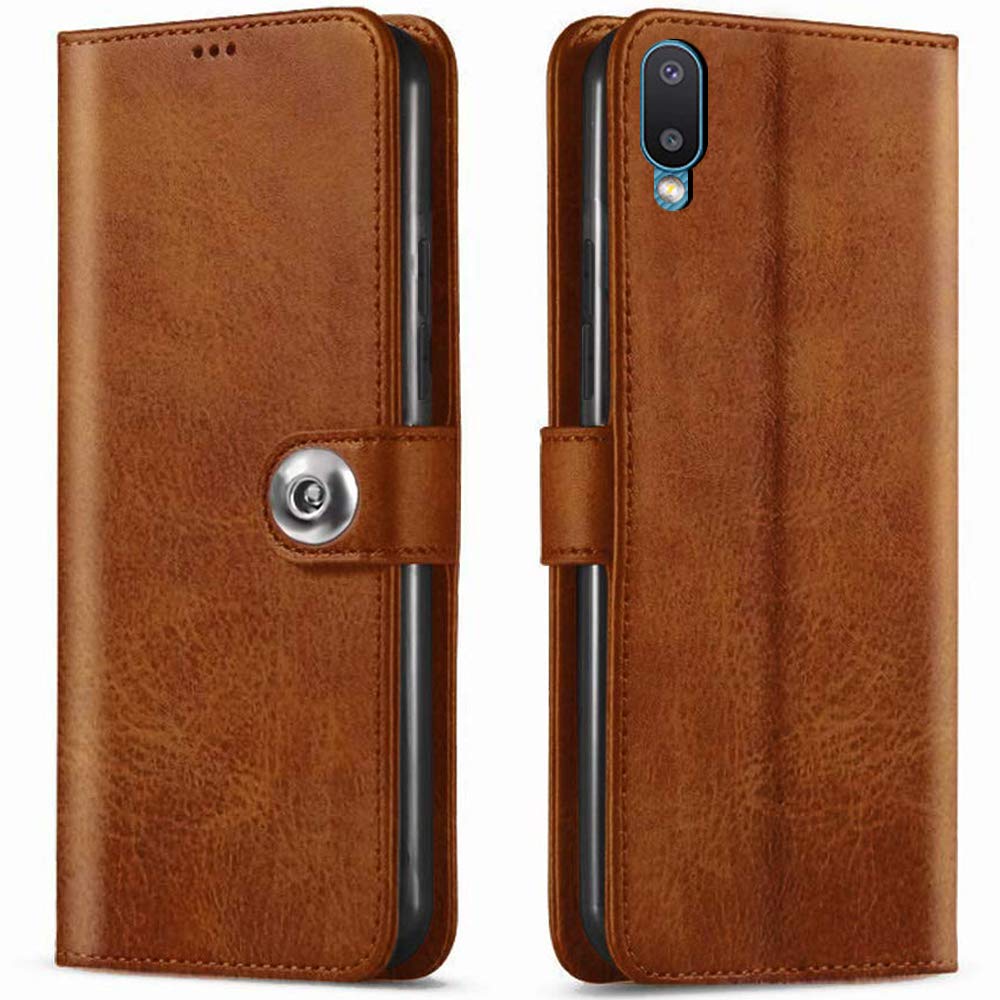 TheGiftKart Genuine Leather Finish Flip Cover for Samsung Galaxy M02 | Inside Pockets & Inbuilt Stand | Wallet Style Back Case | Designer Button Magnet Closure (Brown) (B08W6B6CRJ) Amazon Price History, Amazon Price Tracker