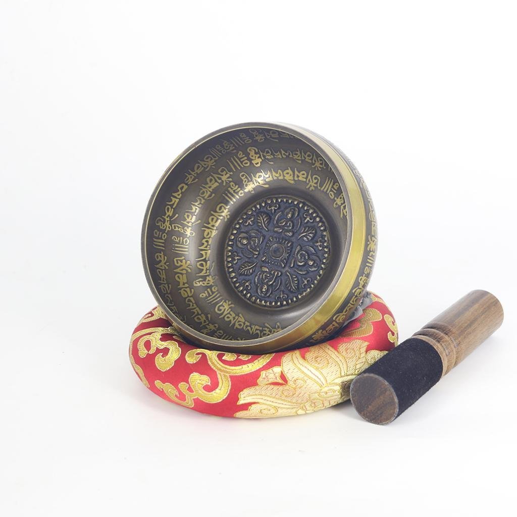 Campana tibetana tibetana, in rame, con martelletto e cuscino