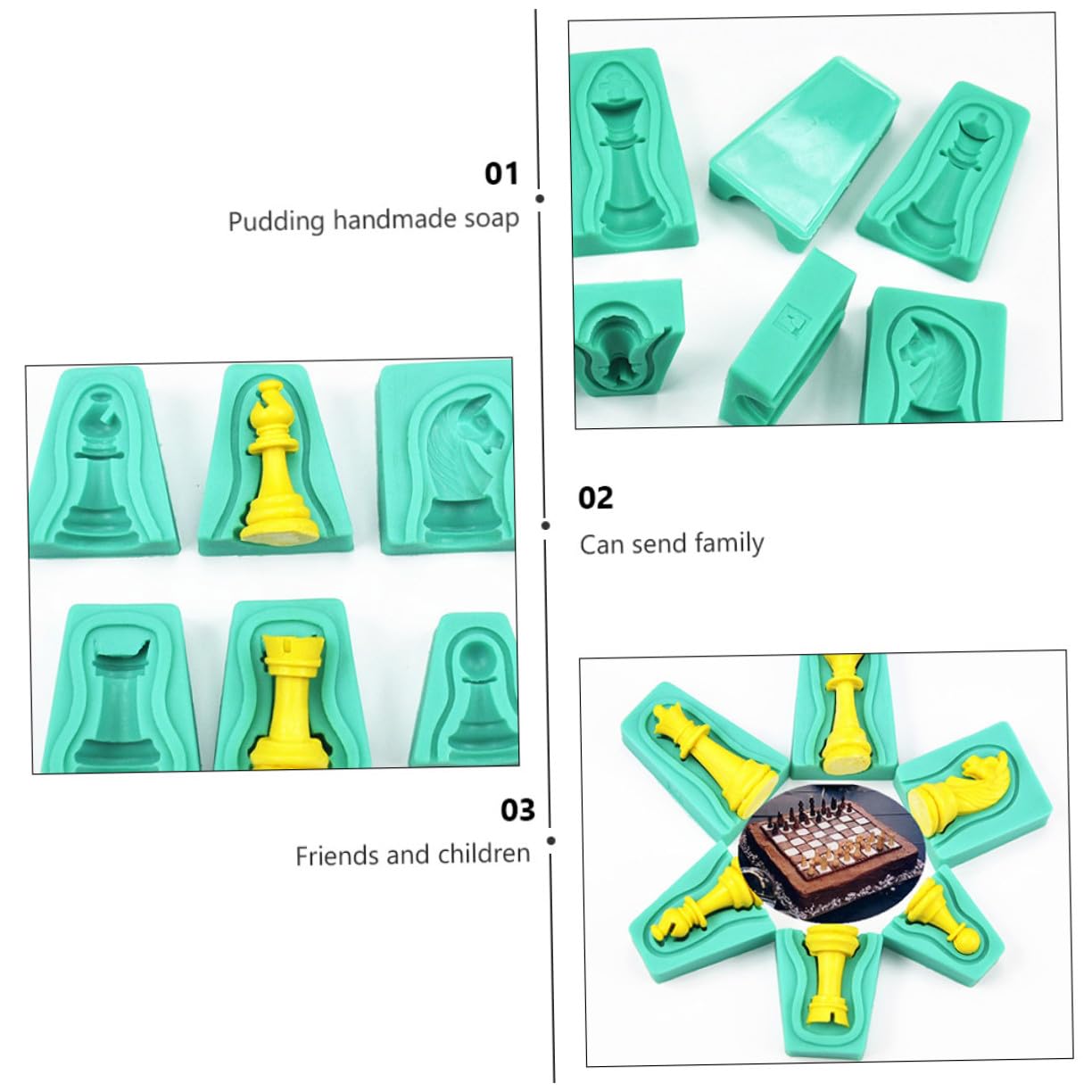 Moule en Silicone 3d Échecs Vert 12 Pièces pour Chocolat