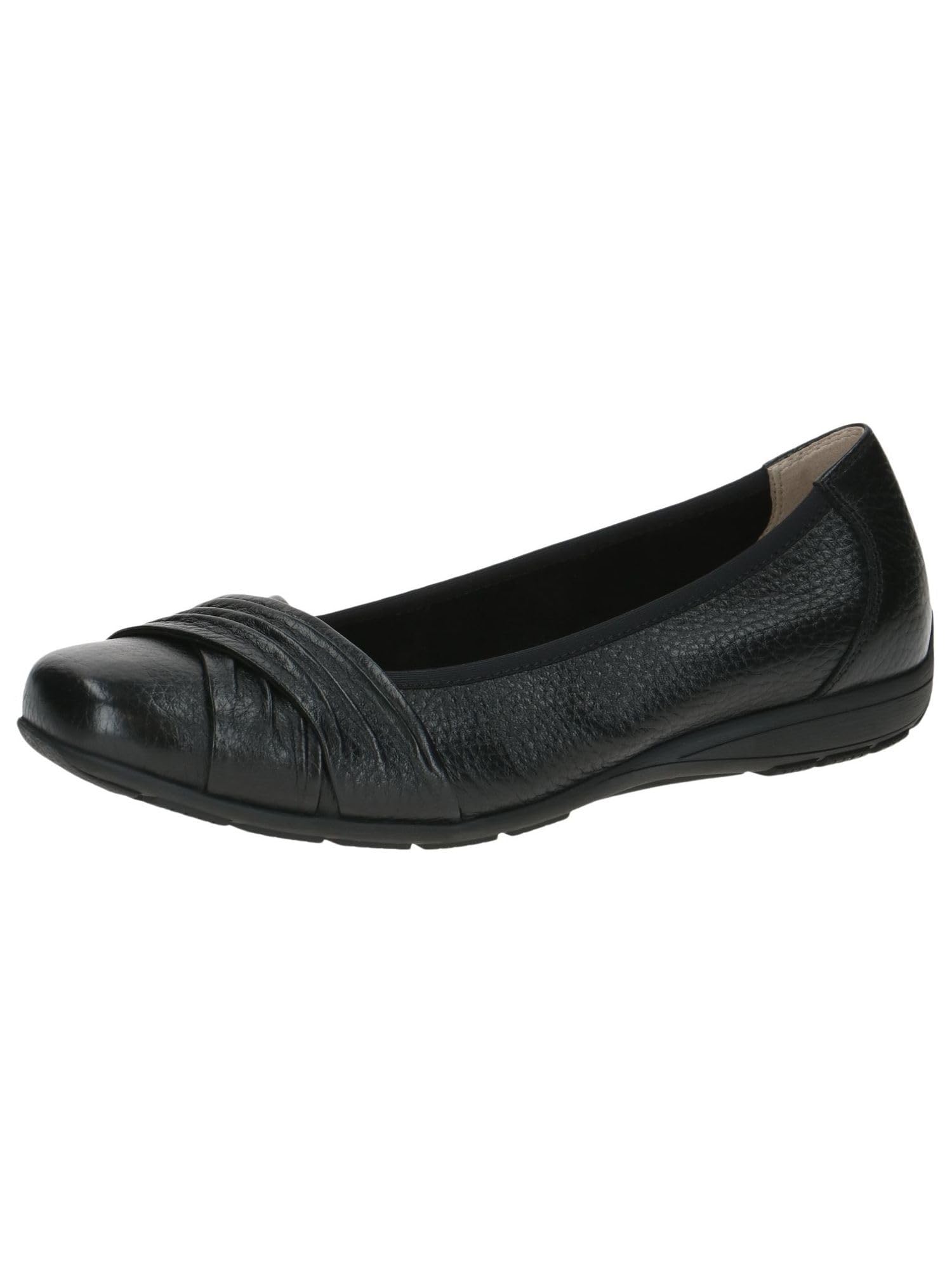 CAPRICE Women Ballet Flats Leather Comfortable, Black (Black Deer), 3.5 UK