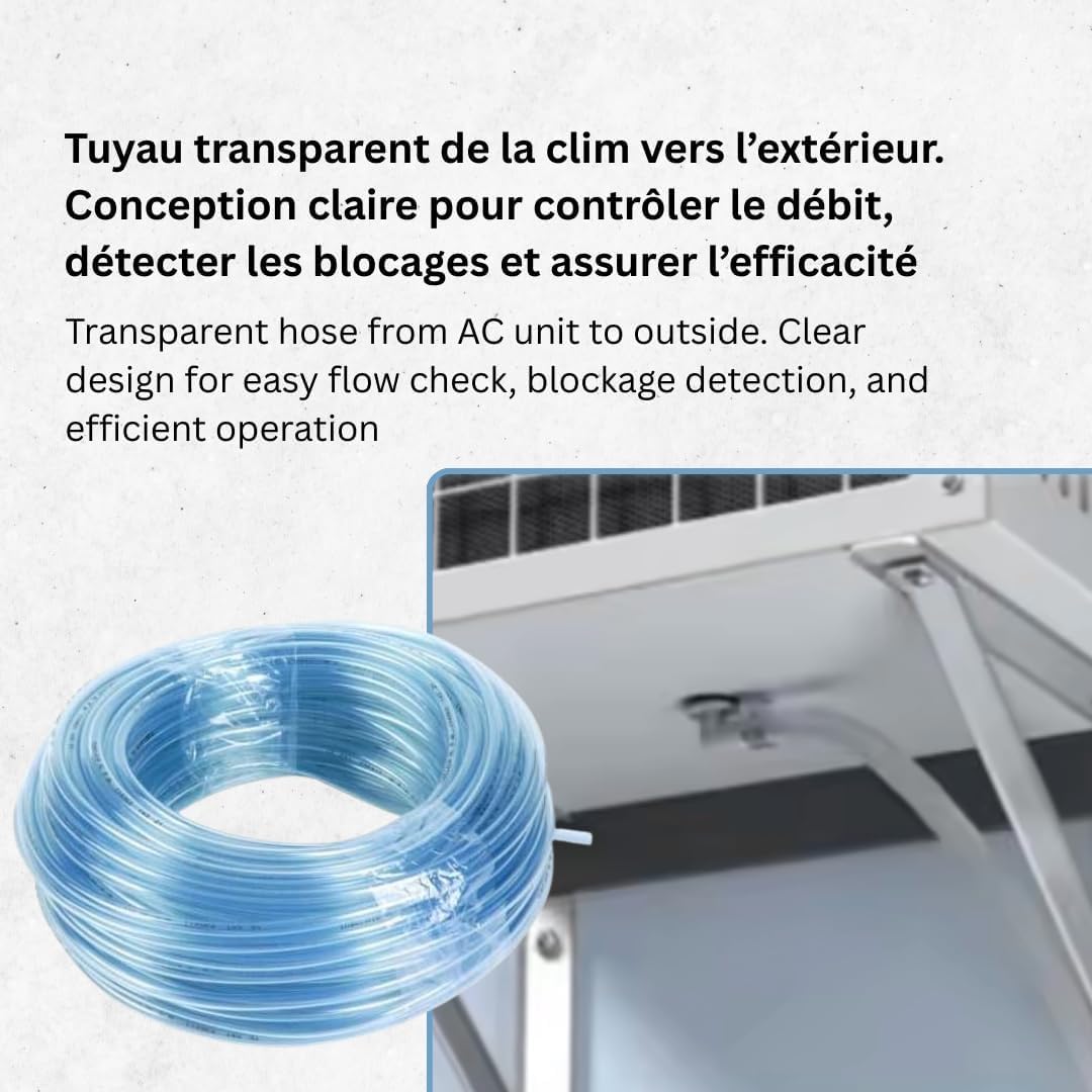 Tubo trasparente 6 x 9 mm in rotolo da 50 m – scarico condensa per aria condizionata – flessibile, resistente e compatibile pompe di sollevamento