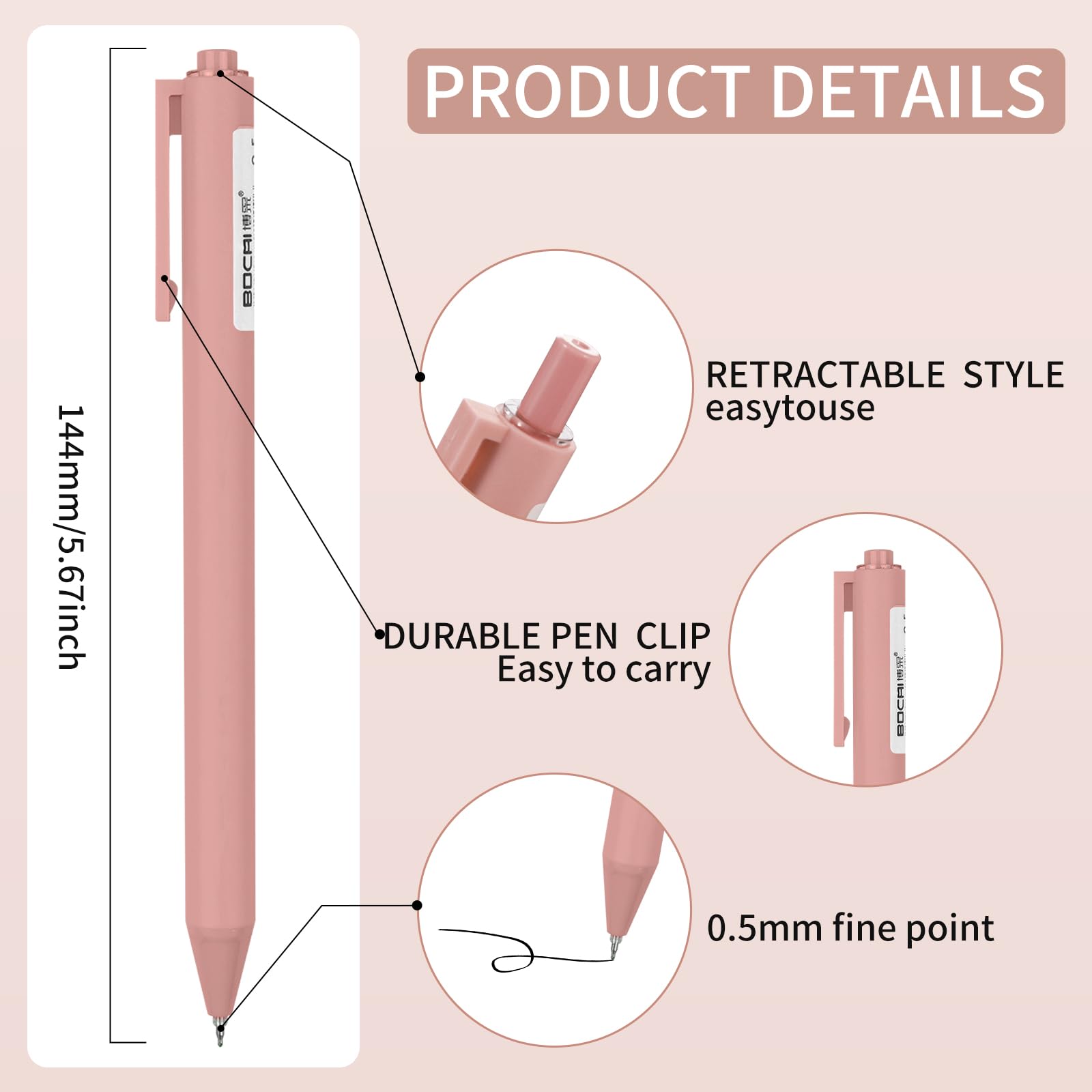 D dDraw 8pcs Retractable Gel Ink Pens, 0.5mm Black Ink Ballpoint Pen, Comfortable To Hold, Beautiful and Generous - Image 2