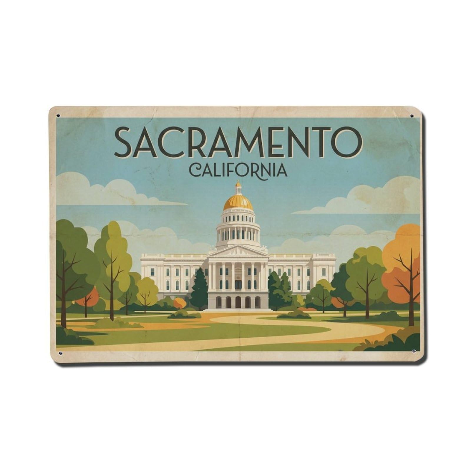 Xanthor Style Vintage Travel Usa Sacramento Metal Tin Sign