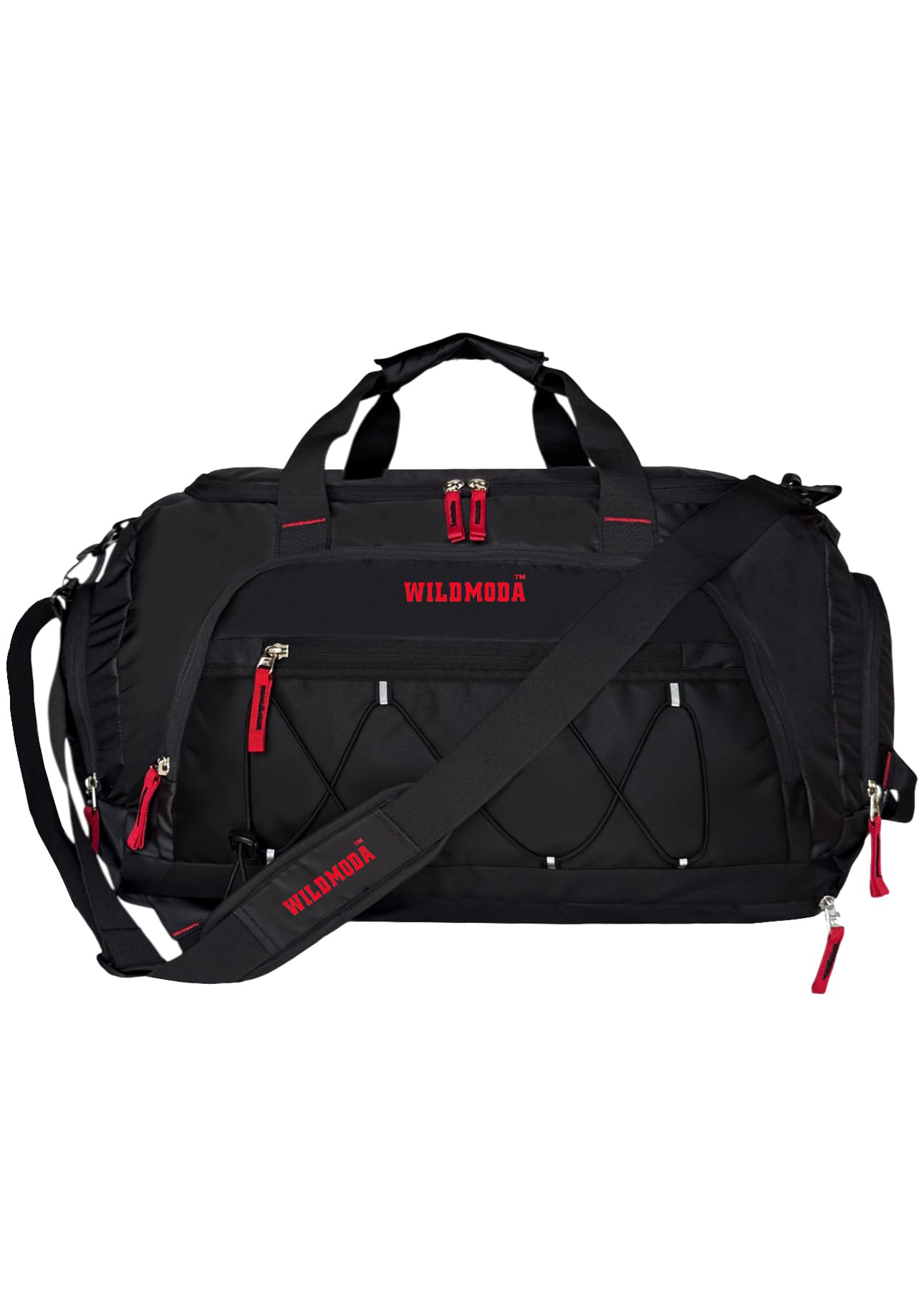 50L Gym Duffel Bag | Large Travel Sports Bag for Men & Women (Black & Red)-image-37