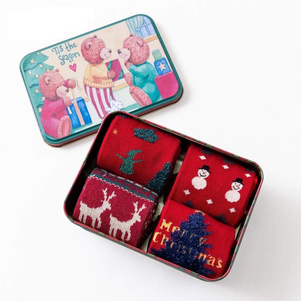 DFDONG Autumn and winter New Year Christmas red sock 4 pairs of ladies cotton socks