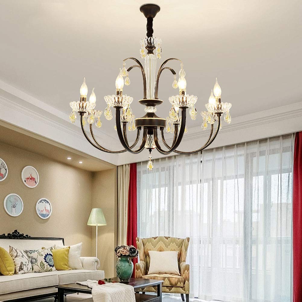 Während Lighting,E14 Amerikaner Prägnant Eisenkunst Kronleuchter Beleuchtung,Wohnzimmer Esszimmer Schlafzimmer Kleidung Store Licht,Kreativ Kerze Kristall Kronleuchter Lichter-Schwarzes gold 10 kopf