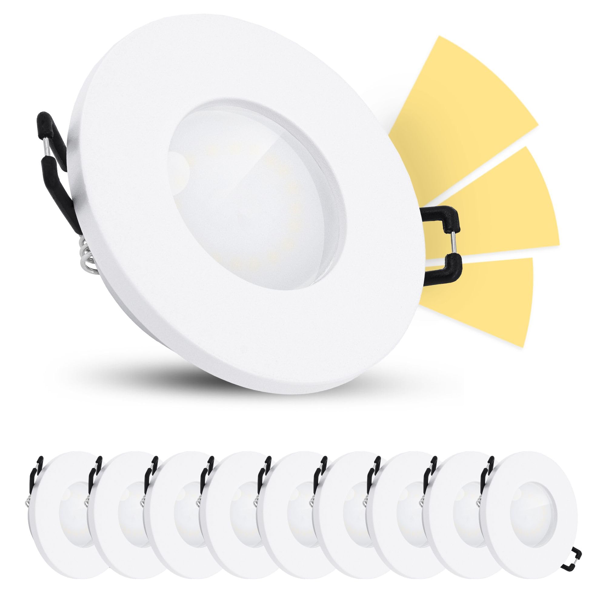 linovum ISAWO LED Einbaustrahler 10er Set Dimmbar ohne Dimmer IP65 - LED GU10 4W warmweiß 230V - fourSTEP Badspot weiß rund