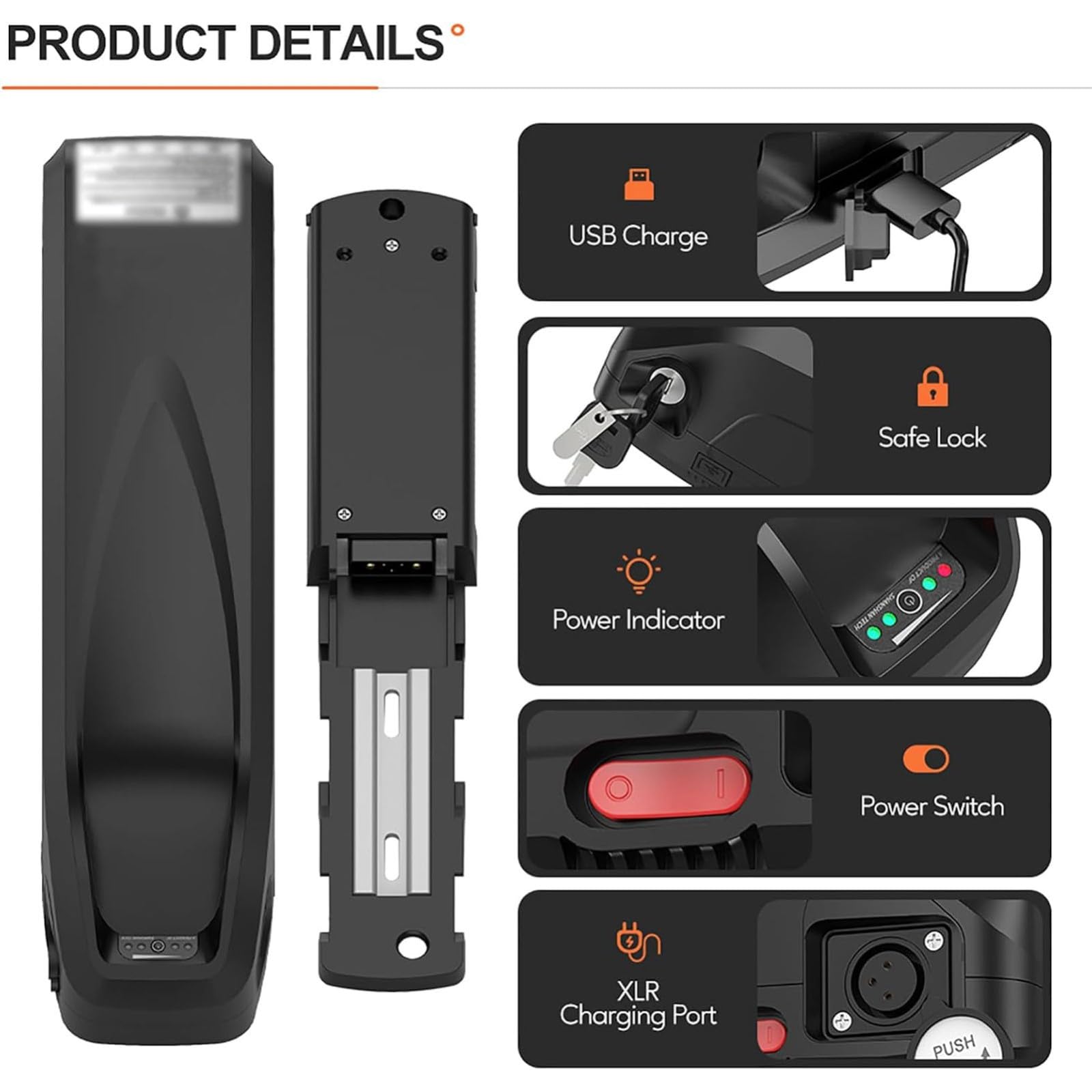 Batterie Lithium 36V 20Ah pour Vélo Électrique avec Protection BMS, Batterie Li-ION Rechargeable, Batterie Remplacement pour Kit Conversion Vélo Électrique À Monter Soi-Même