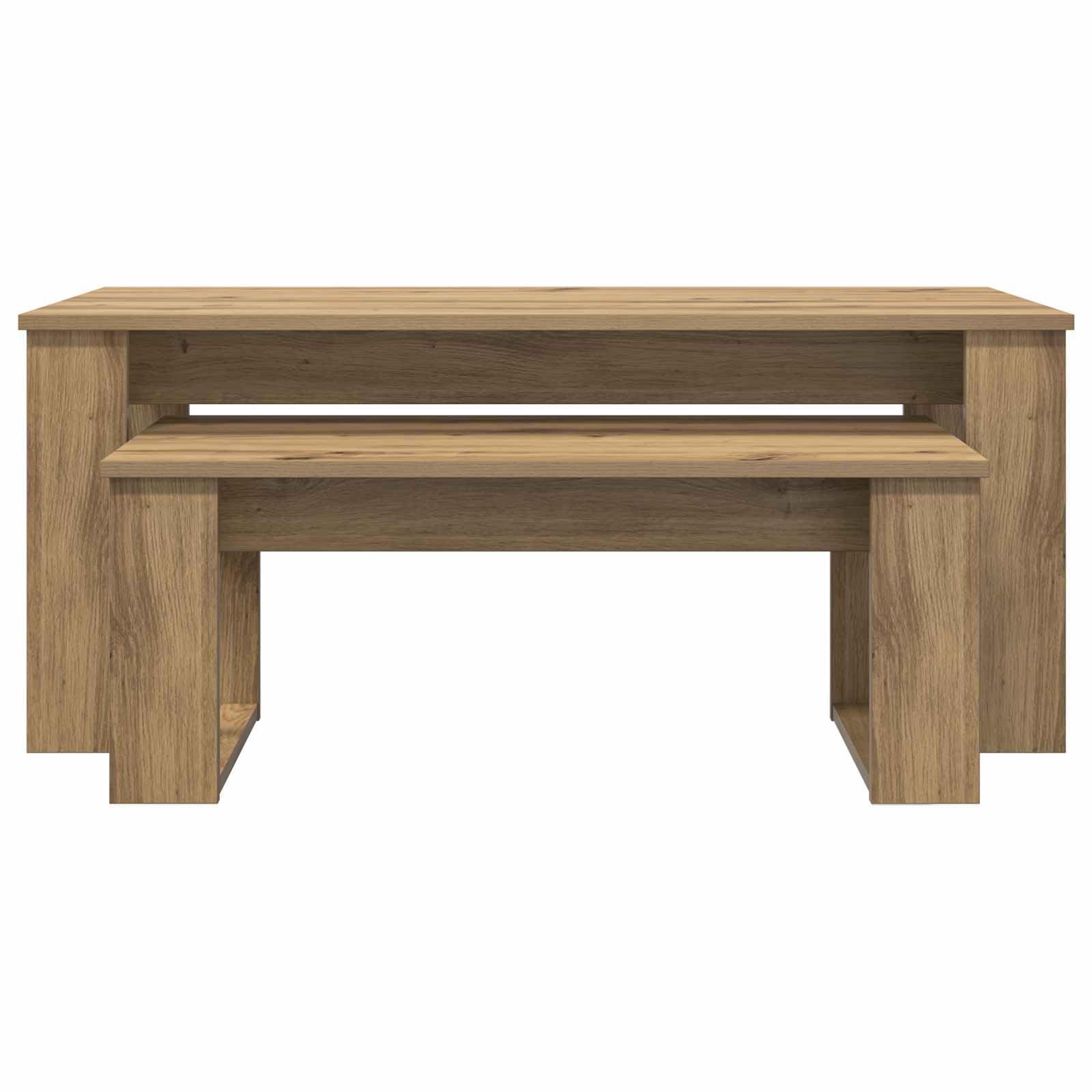 Set di 2 tavolini da caffè in rovere Artisan | Set da tavolo in due pezzi con effetto rovere per possibilità di posizionamento flessibili in soggiorno e salotto.
