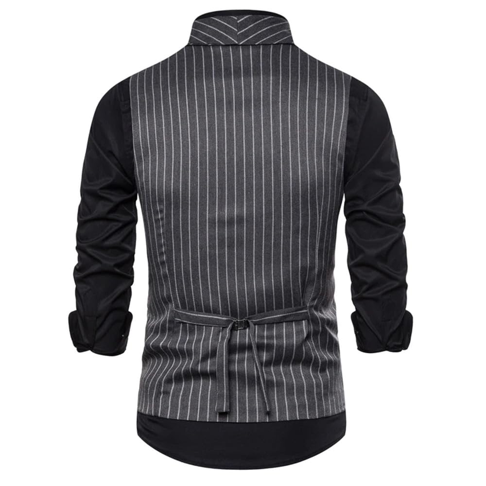 Chaleco De Traje Hombre - Chalecos De Rayas Verticales Para Hombre, Chaleco De Oficina Con Doble Botonadura, Abrigo, Chaqueta Sin Mangas De Negocios Para Hombre, Prendas De Vestir Exteriores Con Cue