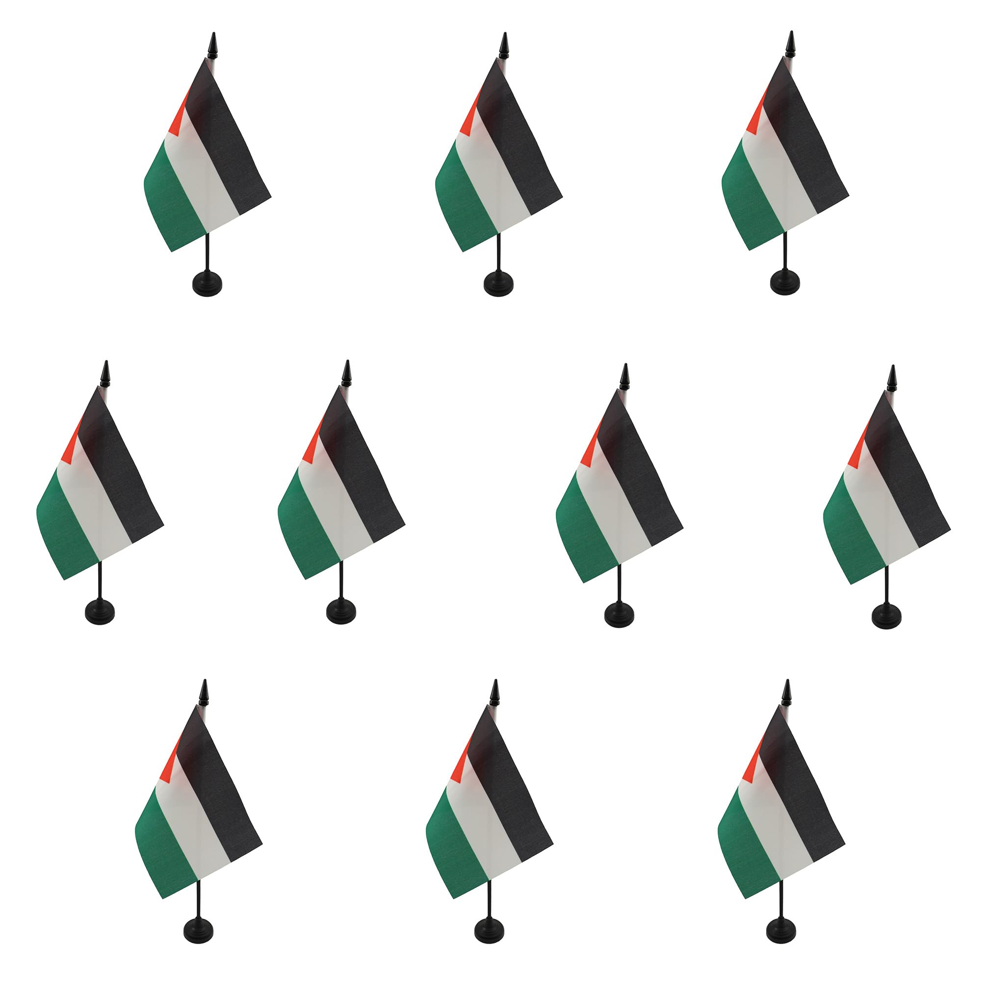 AZ FLAG - Set of 10 Palestine Table Flag 4'' x 6'' - 10 Small Palestinian Office Flags 100% Polyester 15 x 10 cm - Mini Desk Flag with 10'' Pole and Black Plastic Base