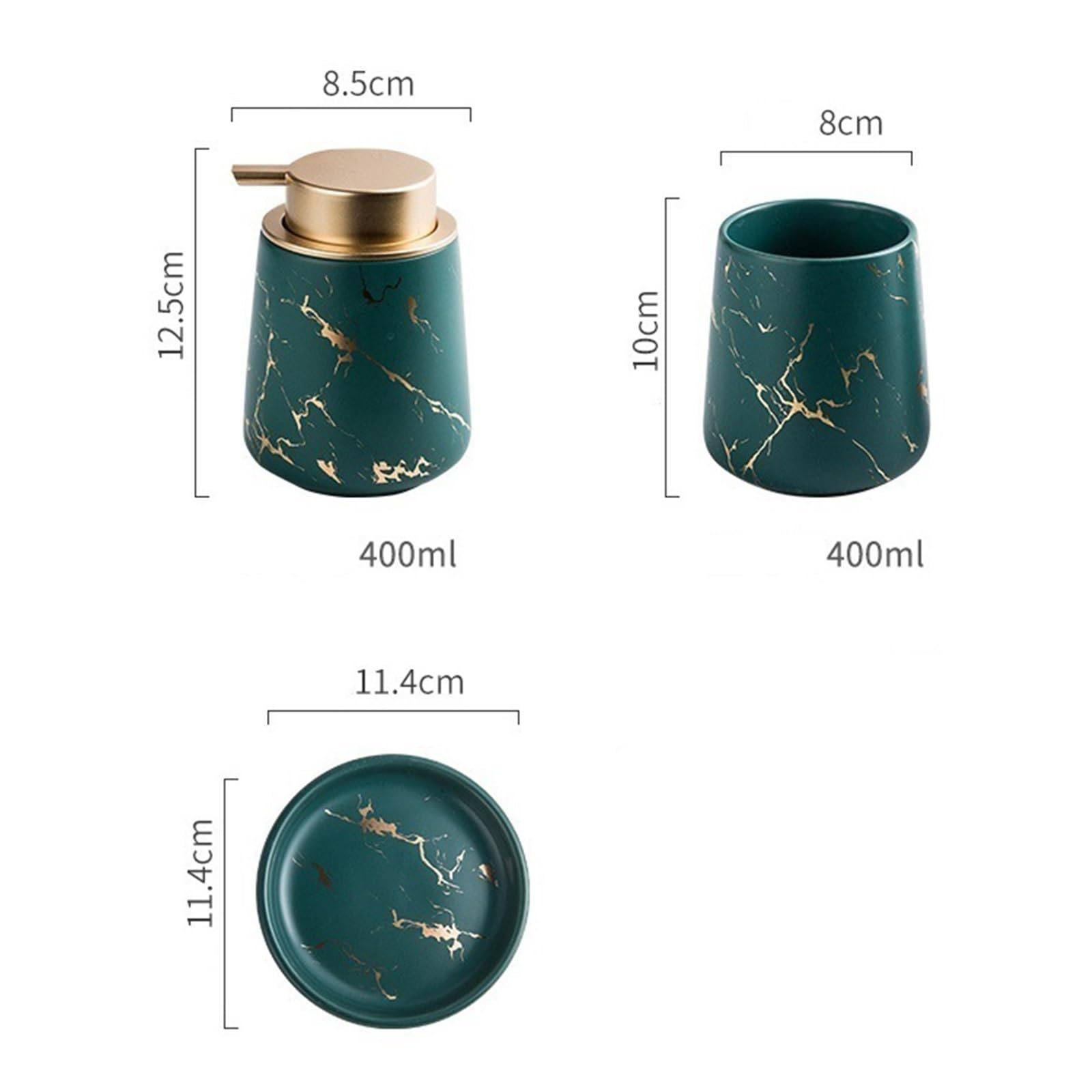 Dispensador de jabón líquido Juego de Accesorios baño 3 Piezas Que Incluye: dispensador jabón, Vasos for Enjuague bucal y jabonera(Green)