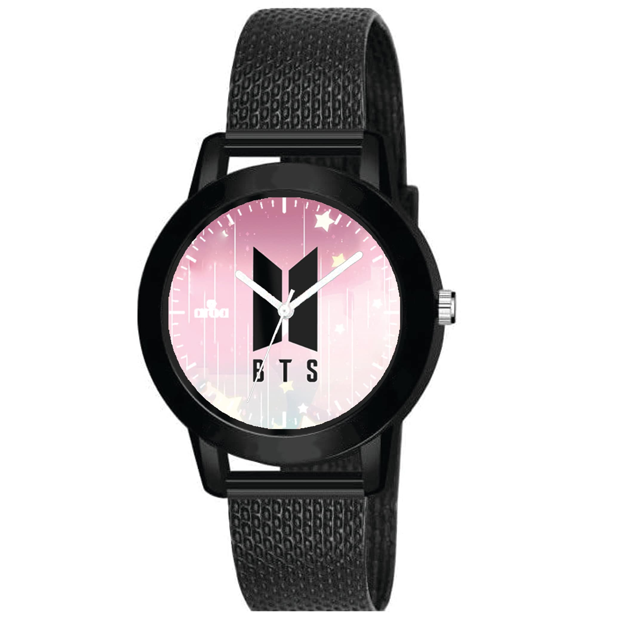 AROA Watch for Womens with BTS Army Logo with Cute Stars Model :517 in Black Metal Type Rubber Analog Watch Pink Dial for Women Stylish Watch for Girls (B0C4LDPBHT) Amazon Price History, Amazon Price Tracker