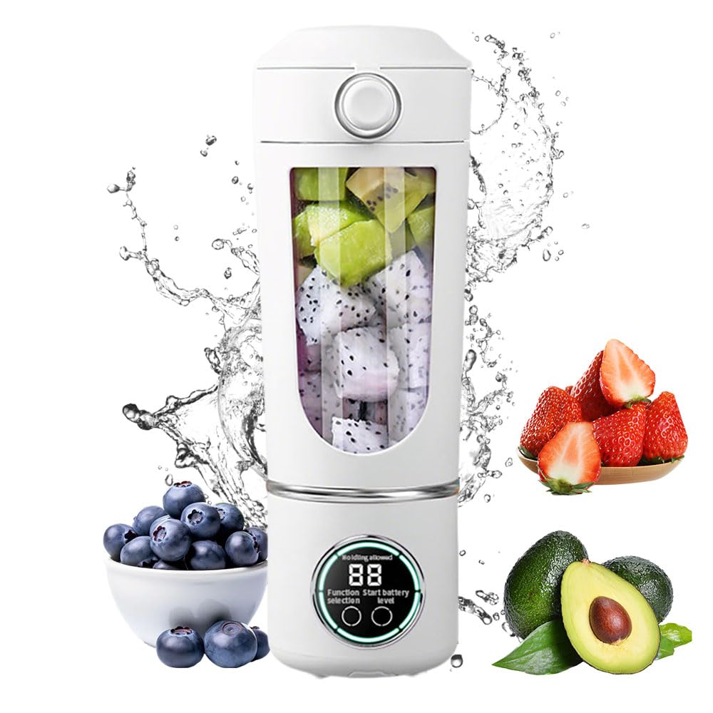 Portable Blender, Cordless 24oz To-Go Mini Blender with Lids, Personal Blender for Shakes&Smoothies,Leakproof Lid&Sip Spout, Rechargeable & Self Cleaning - Travel Blender with 12 Sharp Blade (White)