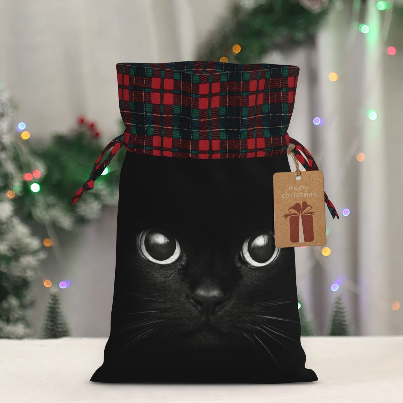 Amazon | クリスマス 巾着袋 黒猫 謎 猫の目 ネコ ギフト バッグ 誕生 