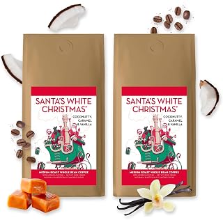 BARNIE'S COFFEE TEA CO. Santa's White Christmas Whole Bean Coffee with Smooth Coconut, Caramel and Warm Vanilla Flavors, Medium Roasted Arabica Coffee Beans, 10 oz Bag (Pack of 2)