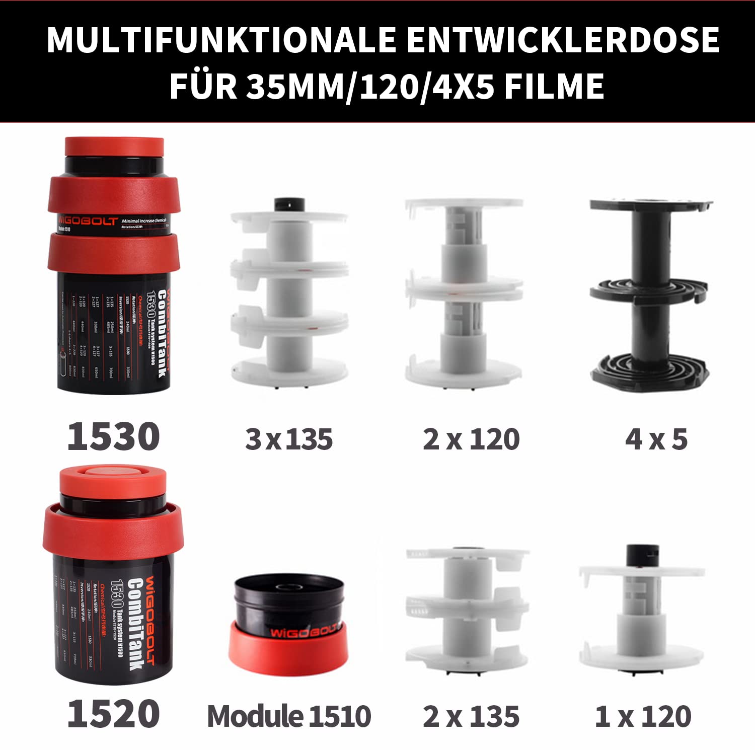 eTone Entwicklungsdose mit 3 Spulen Filmentwicklungsdose für 35mm-Film Entwickeln 120 Film Laborgerät 1530 Tank Modernisiert Erweitern Sie den Entwicklertank für 120 135 Film
