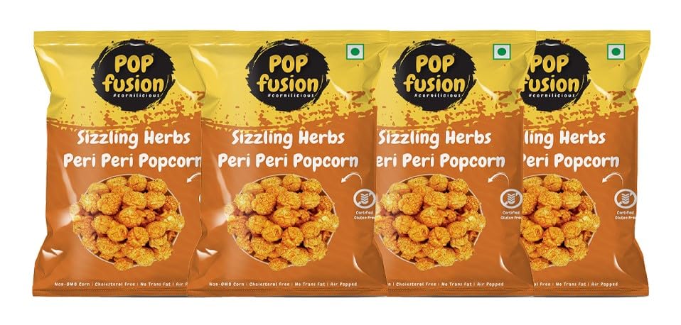 Popfusion Gourmet Flavoured Popcorn - Peri Peri Popcorn Pouch, Gluten free and Low Fat Snacks - Pack of 4 (80gm*4) (B0C7P4LN6Q) Amazon Price History, Amazon Price Tracker
