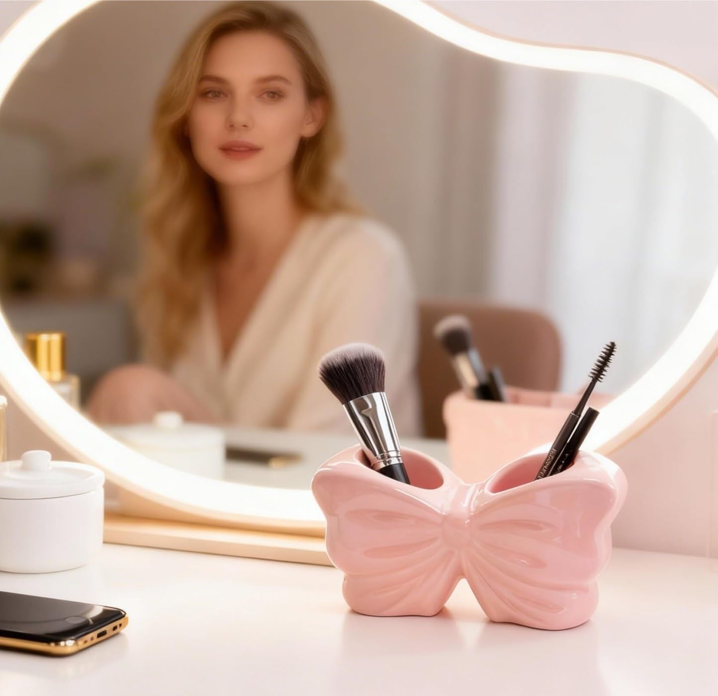 Uchwyt Szczoteczkę Uchwyt Na Szczoteczki Do Zębów Bowtie 2 Miejsca Wystrój Łazienki Przenośny, Szybkoschnący Blat Organizer(Pink)