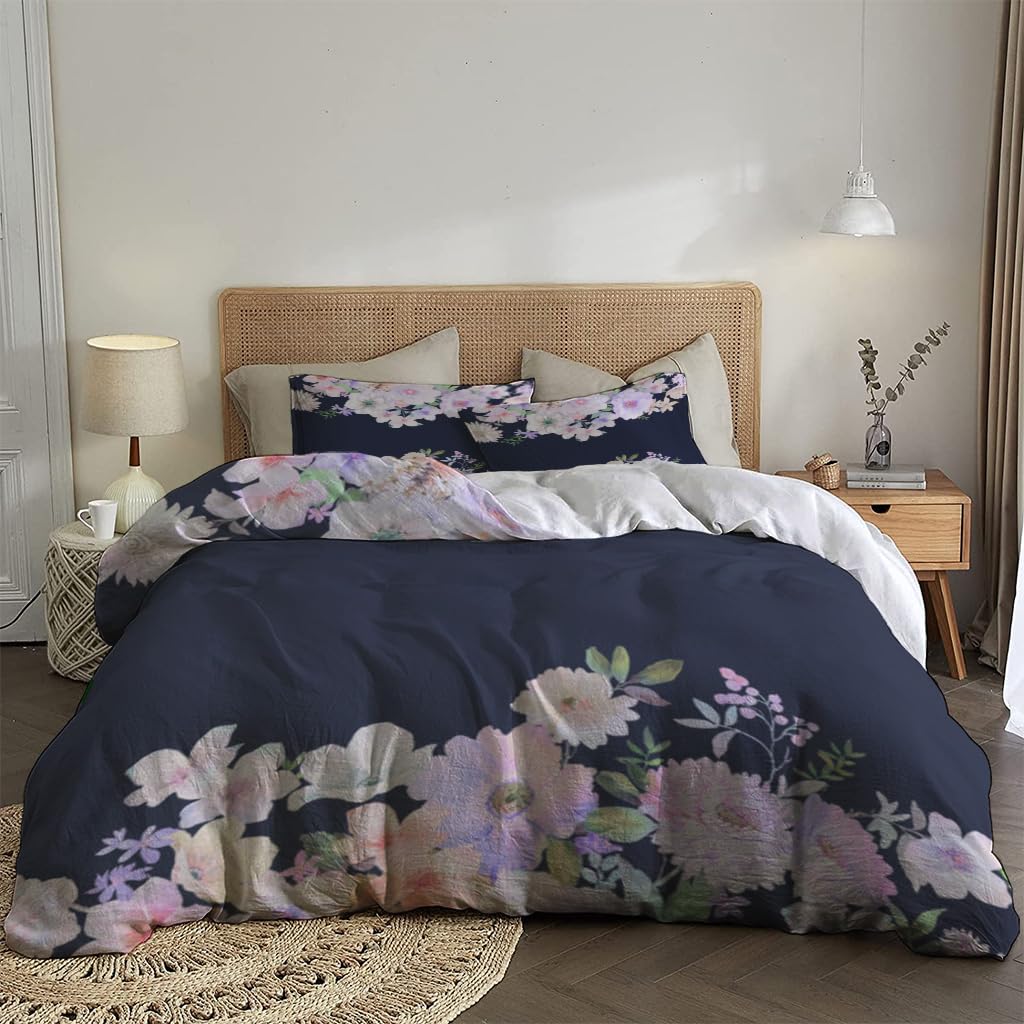 NIBAINLO 布団カバーエレガントなヴィンテージ水彩画の花 肌に優しい ピーチスキン加工 掛け布団カバー 和式 洋式 あったか 布団カバーセット リバーシブル ホームステイ ホテル 家庭兼用