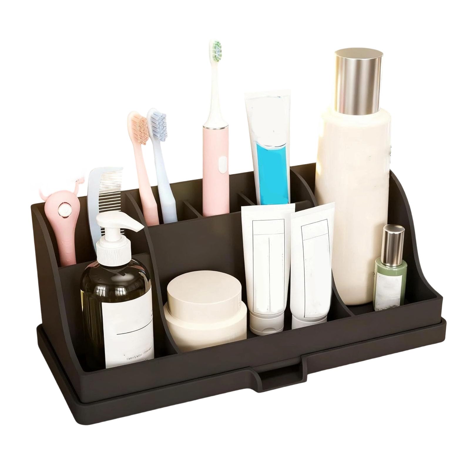 Practical Silicone Toothbrush and Cosmetic Stand Designed for Tidy Countertops in Any Bathroom Not Drill Bathroom Shelf