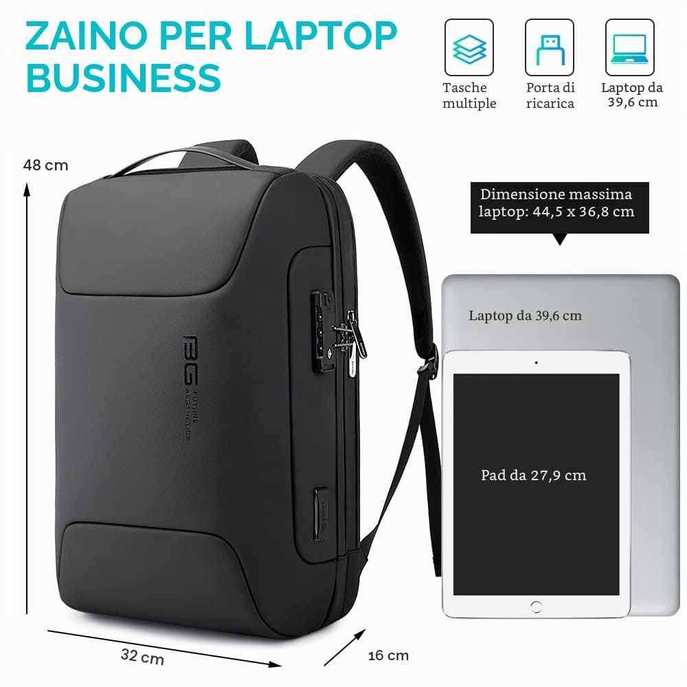 BANGE Zaino Tech per computer portatile per uomo e donna