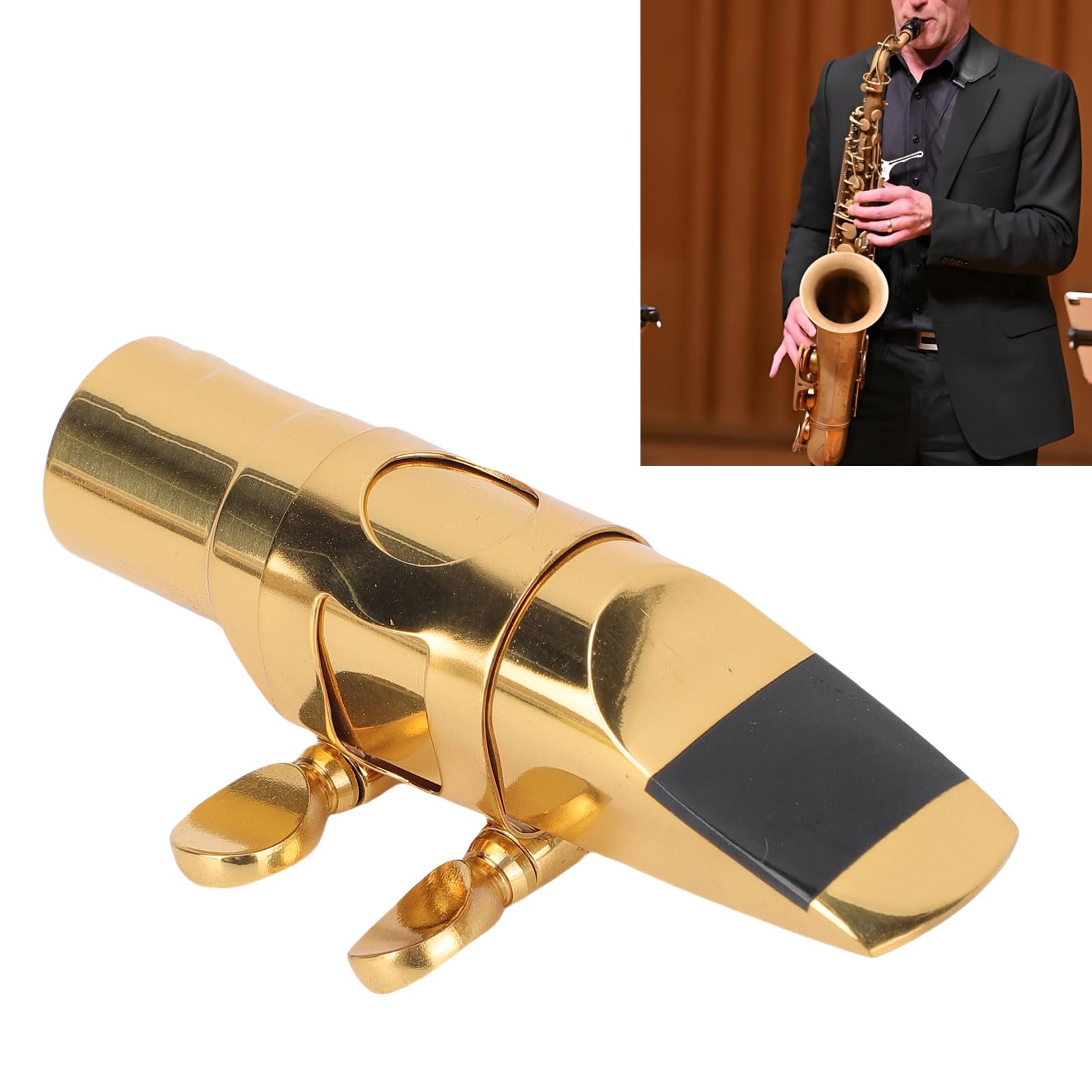Luqeeg Tapa de la Boquilla de Saxofón Soprano, Boquilla de Saxo Bb de Metal de Latón con Tapa y Abrazadera, Mejora del Sonido y Estabilidad Optimizada para Estudiantes Principiantes