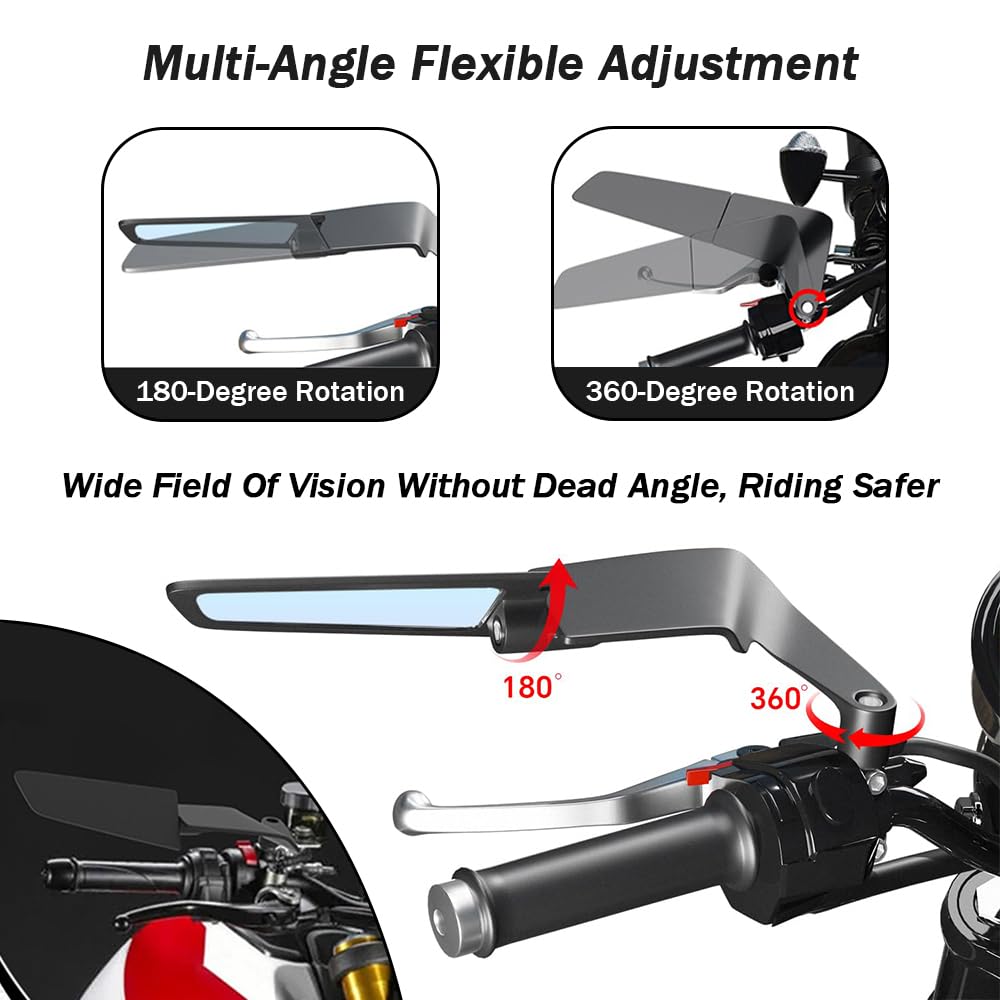 2 Pièces Retroviseur Moto pour Suzuki GSX-R 125 2017-2023, Ajustement Multi-Angle Rétroviseur Latéral Aérodynamique avec Verre Bleu Anti-Éblouissement