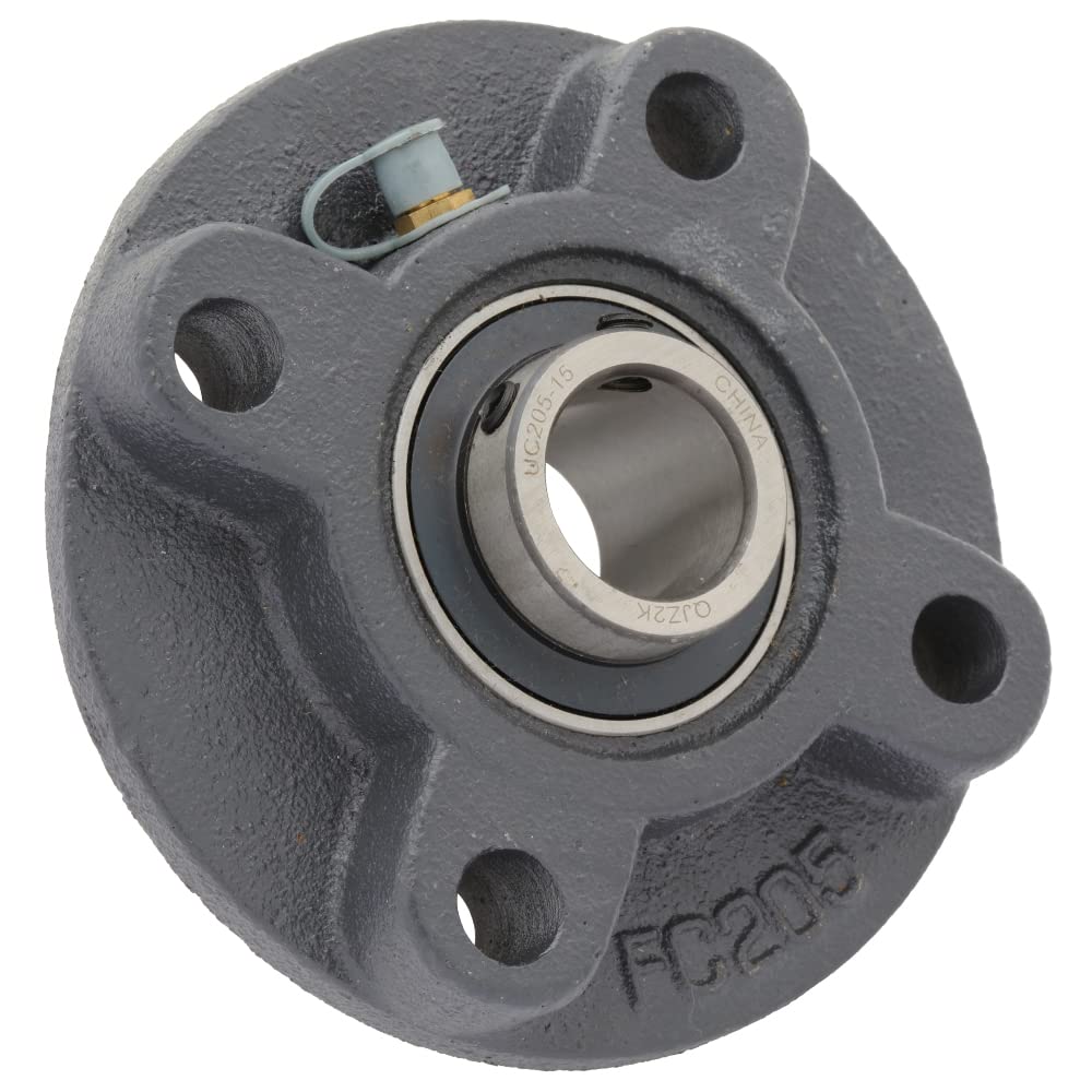 [1-Pack] - UCFC205-15 - 4-Bolt Flange-Mount Ball Bearing Unit, Insert Bearing UC205-15, Cast Iron Housing FC205, Bore Shaft 15/16 in (23.812 mm), Set