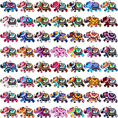 56 Pieces Elephant Charms elephant pendant for jewelry making elephant bracelet Necklace Earring charms Mixed Elephant Metal Enamel Pendant Charms for DIY Jewelry Making Keychain