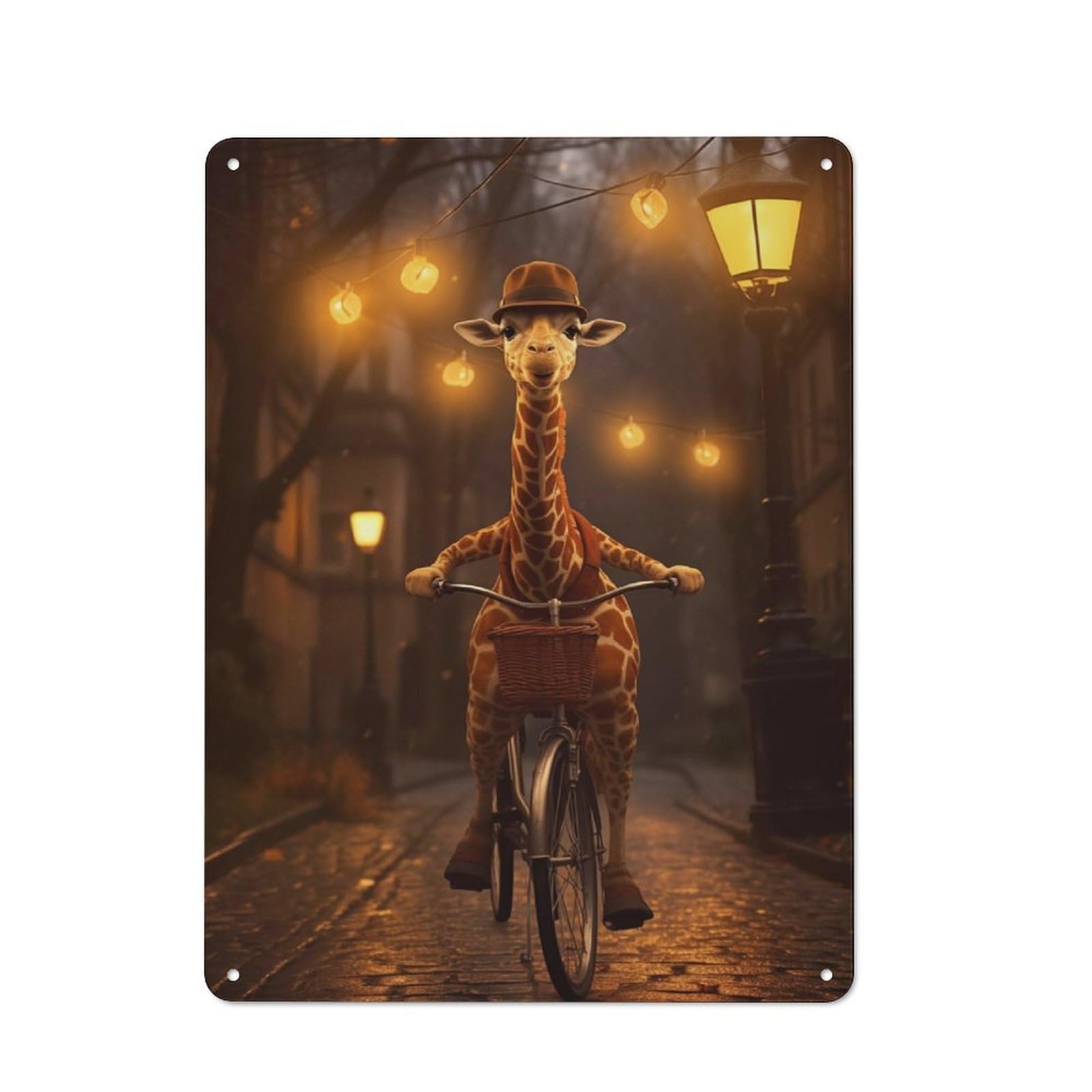Junmoney Giraffe Riding A Bicycle Tin Wall Plaque 40X30cm, Rustic Cottage Wall Art For Dining Room, Cafe, Entryway Or Family Room