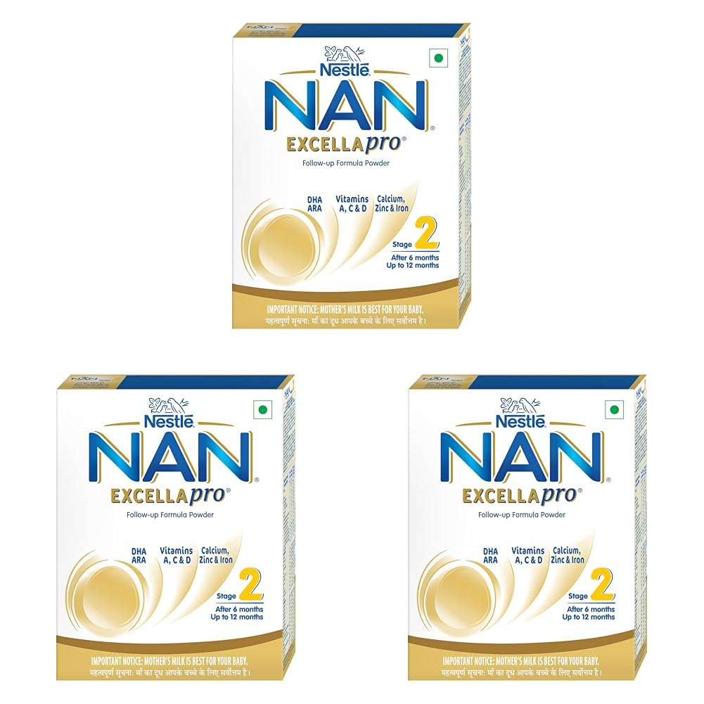 EXCELLAPRO Nan Stage 2 Follow-Up Formula Milk Powder For Babies (After 6 Months), With Dha-Ara, 400g Bag-In-Box Pack of 3, Infant