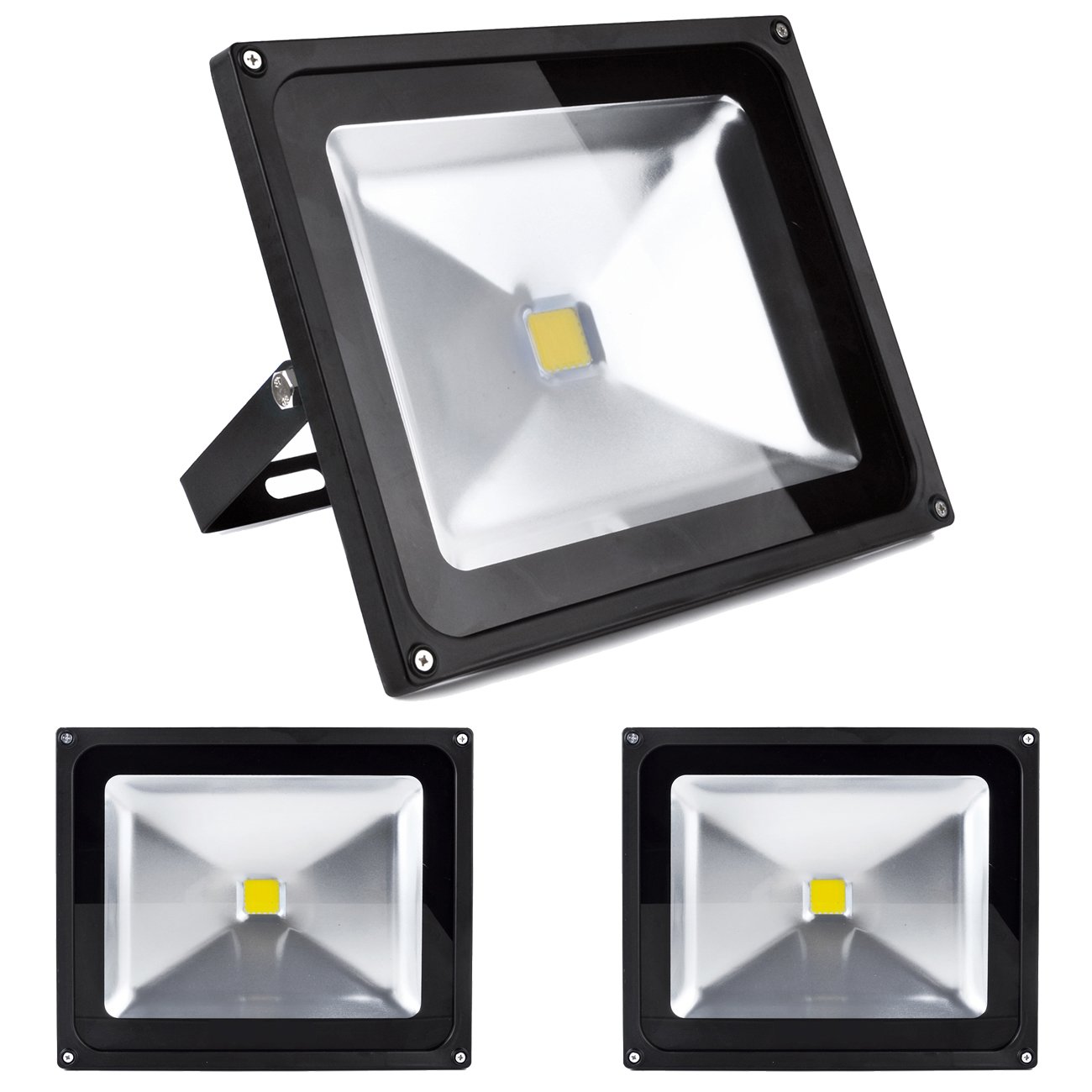 3x 50W LED Fluter Strahler Gartenlampe Kaltweiß Kaltweiss Licht mit Schwarz Aluminium Gehäuse Wasserdicht IP65 85-265V