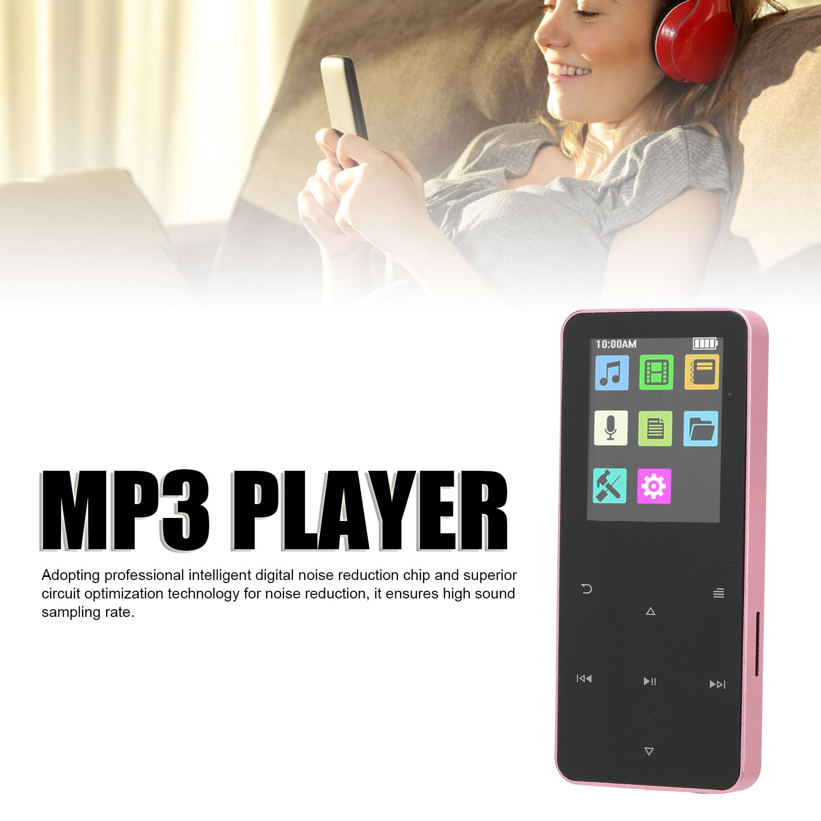 MP3 Player, 1.8 Inch TFT Touch Screen HiFi Lossless Sound Electronic Book 8H Music Player, Independent Volume Control, Noise Reduction, 7 Sound Modes, 64G Memory (4GB)