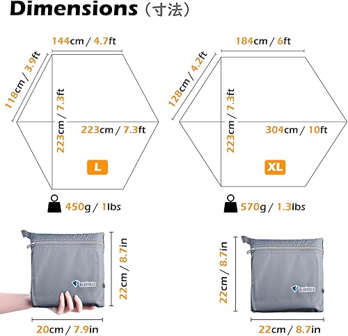 Miniatura 2 de TRIWONDER Lona de camping impermeable para tienda de campaña, hamaca para lluvia y mosca, tela para suelo, pequeña y ligera, para campamento,
