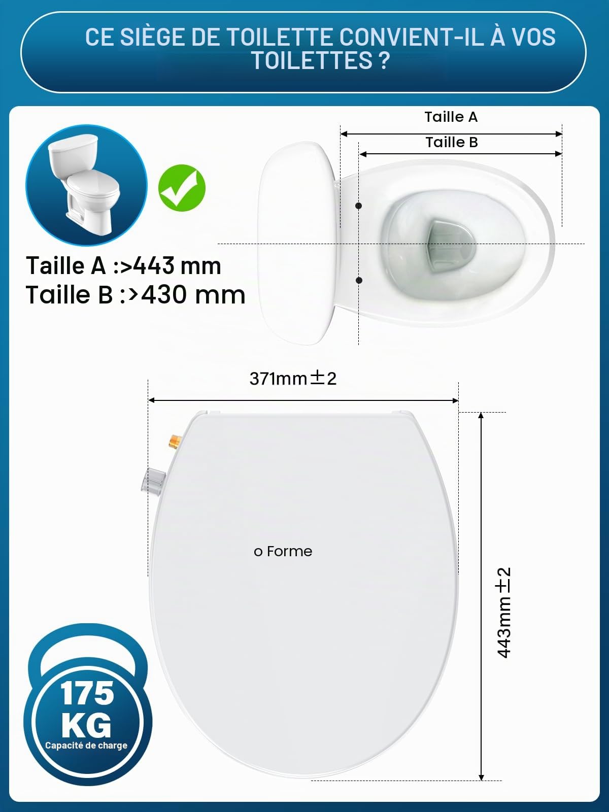 YEAUPE PRO Abattant de toilette ovale universel à fermeture douce avec bidet – Abattant de toilette non électrique avec double buses autonettoyantes, dos séparé et nettoyage féminin (blanc, ovale)