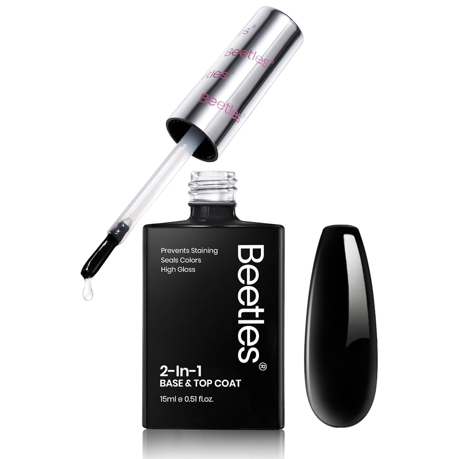 Beetles 2 in 1 Base & Top Coat Nail Polish, Clear Nail Polish Fast Drying & Natural Nail Strengthen, Glossy Effect for Nail DIY Salon at Home Gifts for Women