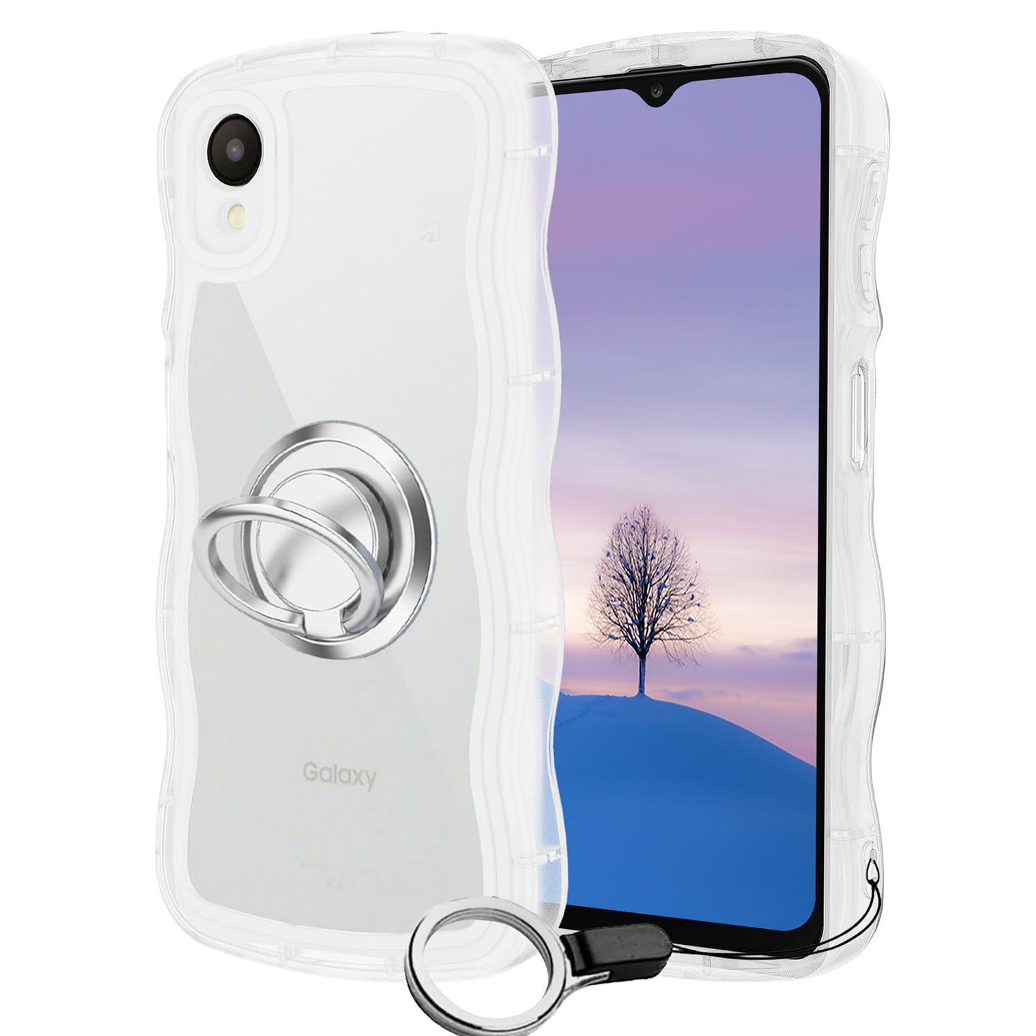 Galaxy A23 5G ケース クリア ウェーブ リング付き TPU波状のバンパー 透明 スマホケース かわいい うねうね ギャラクシーA23 5G SC-56C SCG18 ウェーブ デザイン 可愛い 韓国 女性用 薄型 人気 おしゃれ 耐衝撃 ストラップホール付き(クリア)