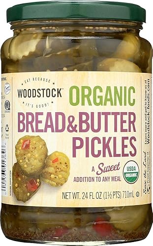 Woodstock Encurtidos orgánicos - Pan dulce y mantequilla - Rebanadas - 24 oz (paquete de 1)